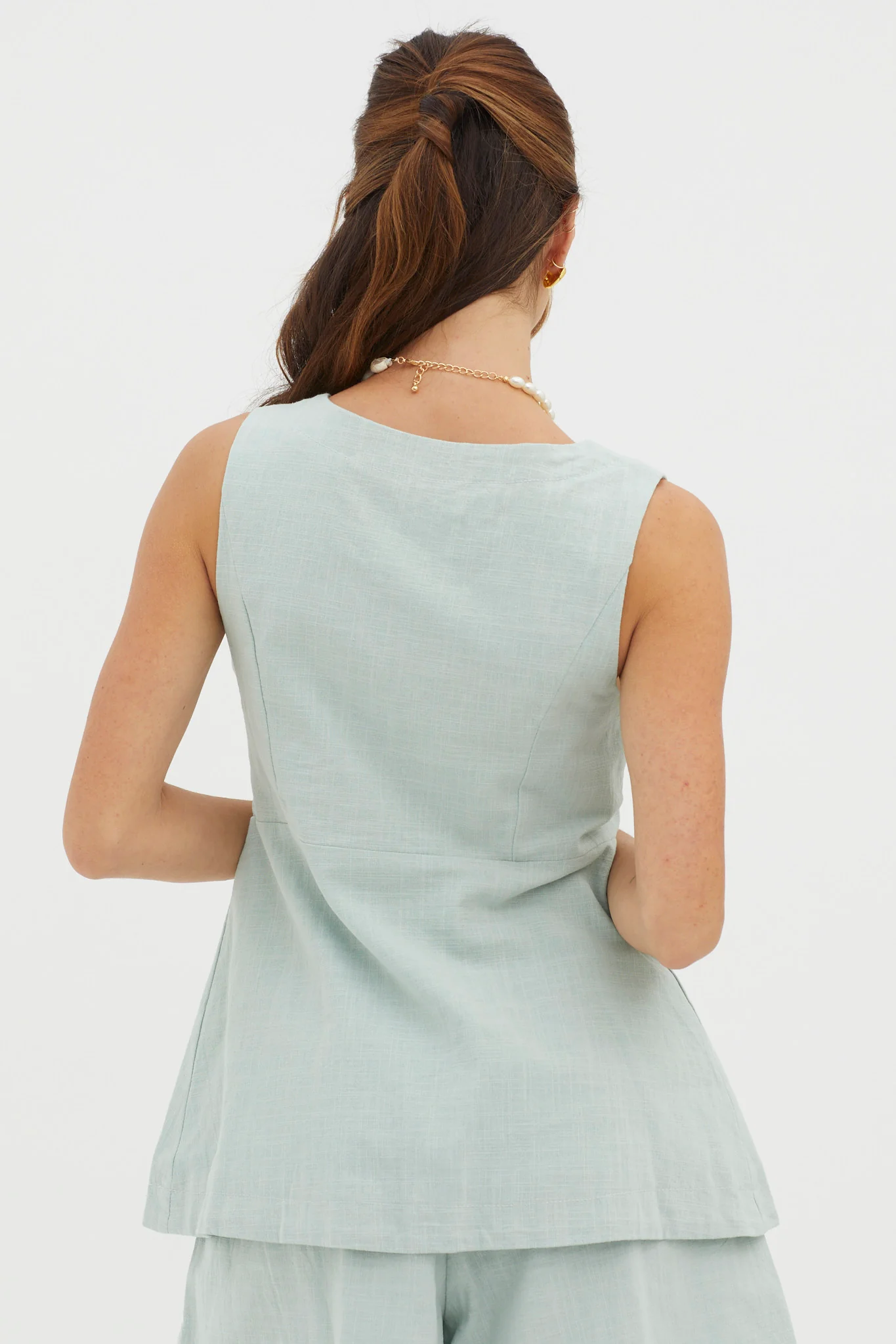Philomena Button Pocket Vest Top Sage - Ruaus