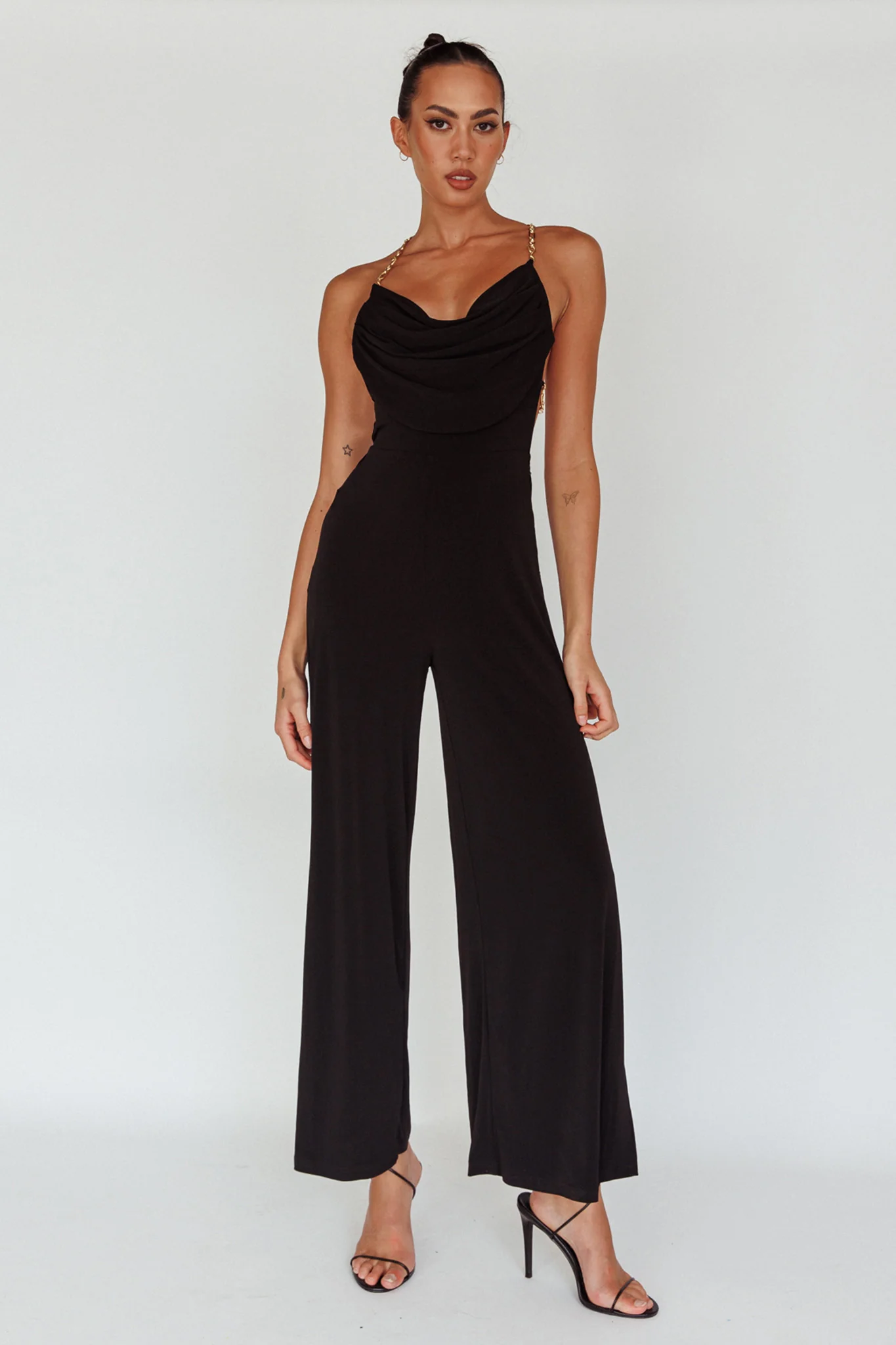 Emanuella Chain Strap Jumpsuit Black - Ruaus