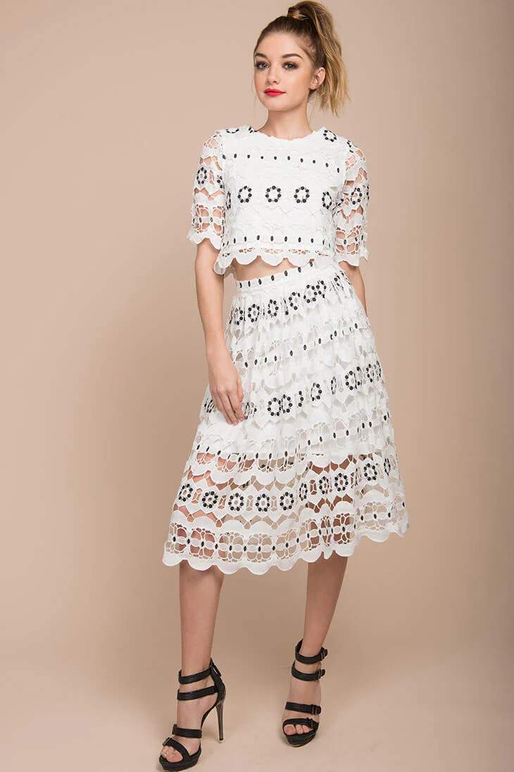 Gigi Crop Top and Skirt White - Ruaus