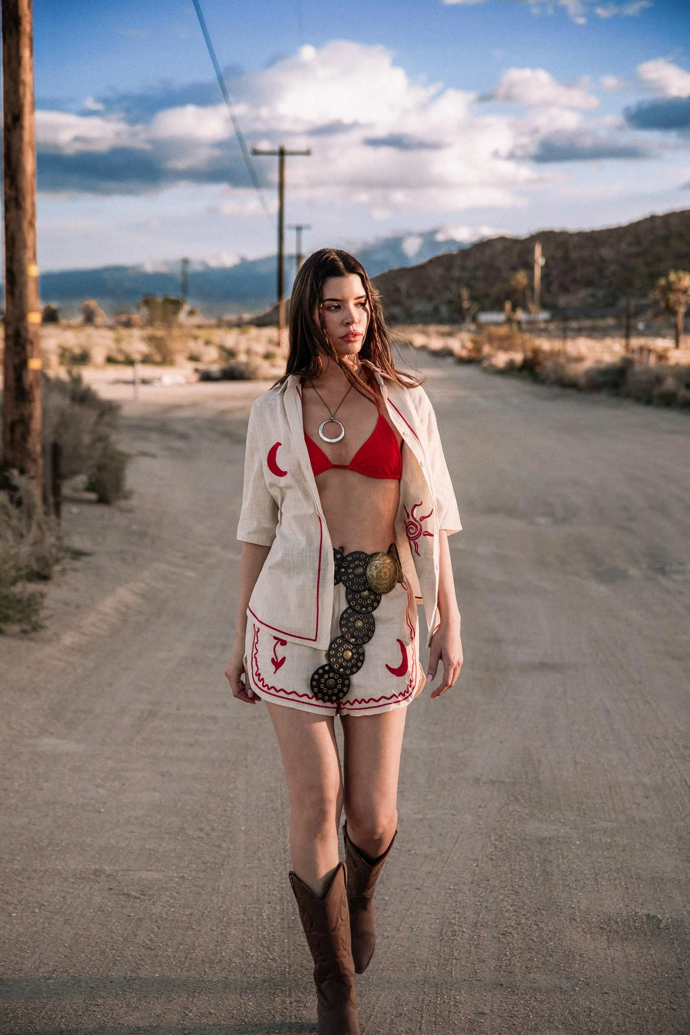 On Vacay Button-Up Shirt Embroidered Beige - Ruaus