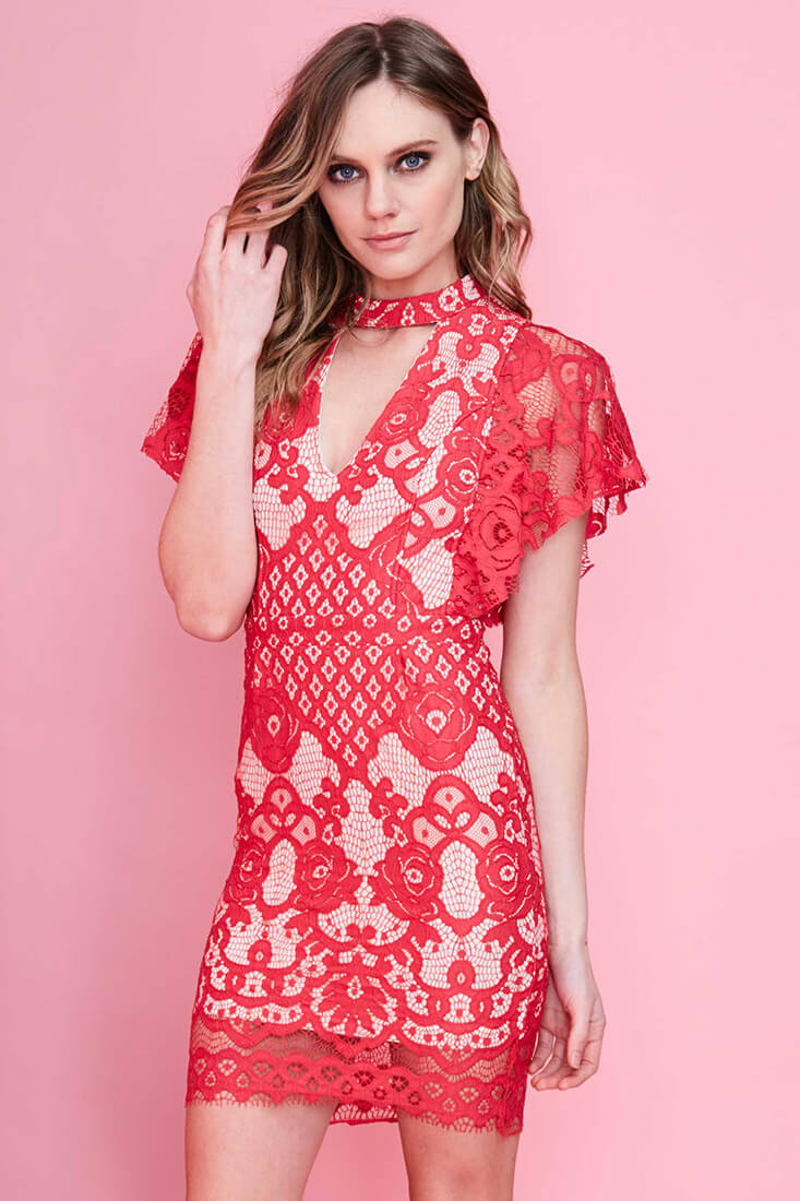 Vesper Lace Mini Dress Red - Ruaus