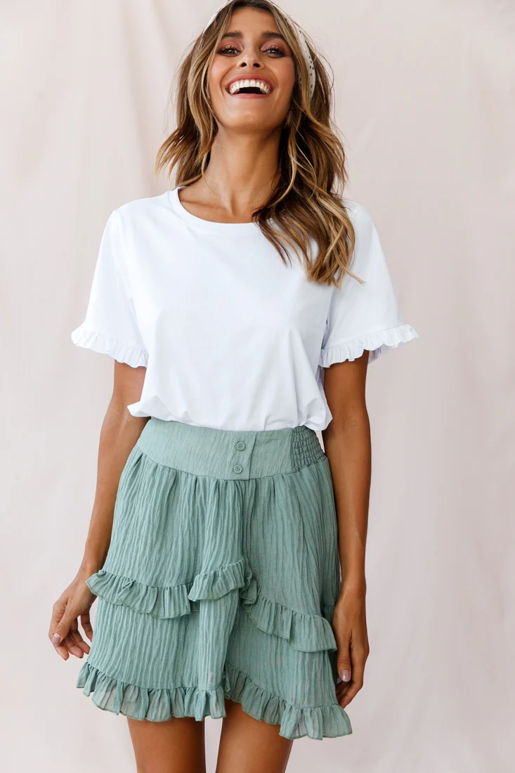 Mara Elasticated Waist Asymmetric Hem Skirt Olive - Ruaus