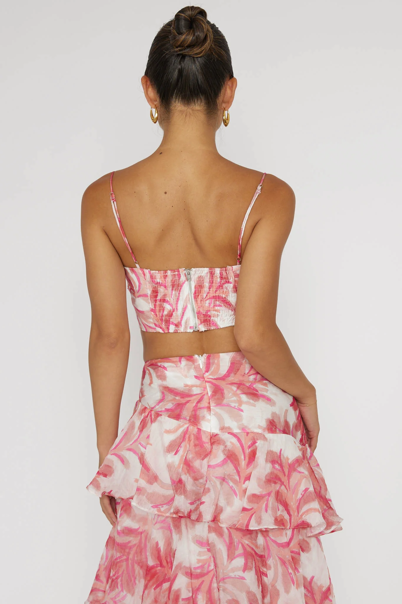 Veda Pleat Crop Top Floral Pink - Ruaus