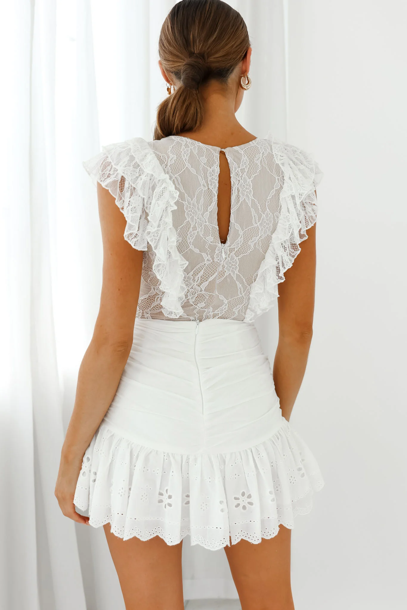 Spring Fling Frill Trim Lace Bodysuit White - Ruaus