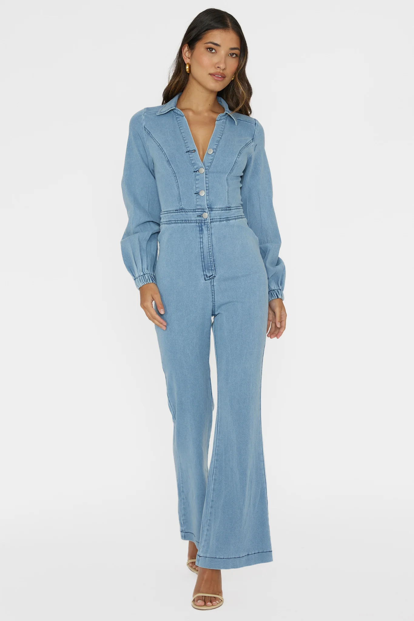 Emilio Long Sleeve Jumpsuit Denim Blue - Ruaus
