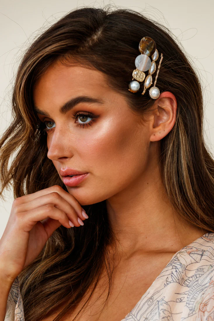 Tahiti Pearl And Tan Hair Clip Trio - Ruaus