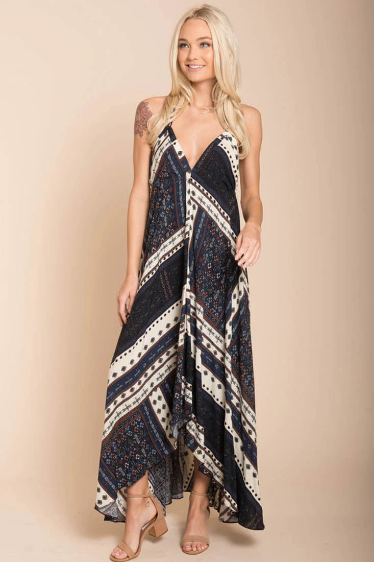 Romani Fall Maxi Dress Navy - Ruaus