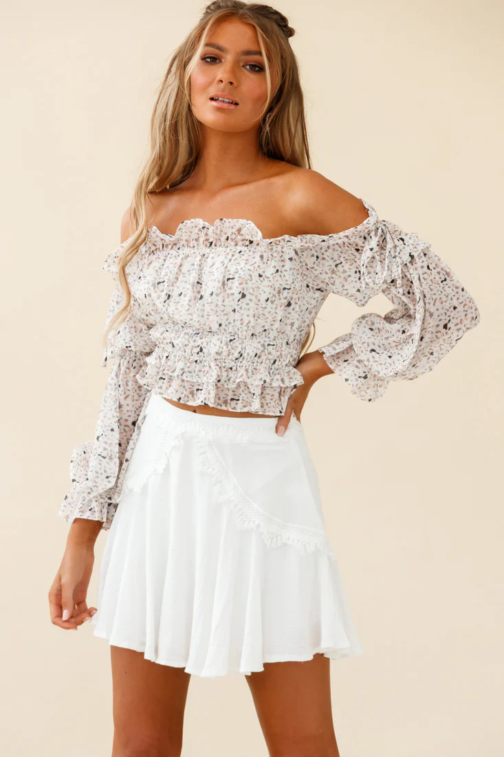 Wildflower Tassel Trim A-line Skirt White - Ruaus