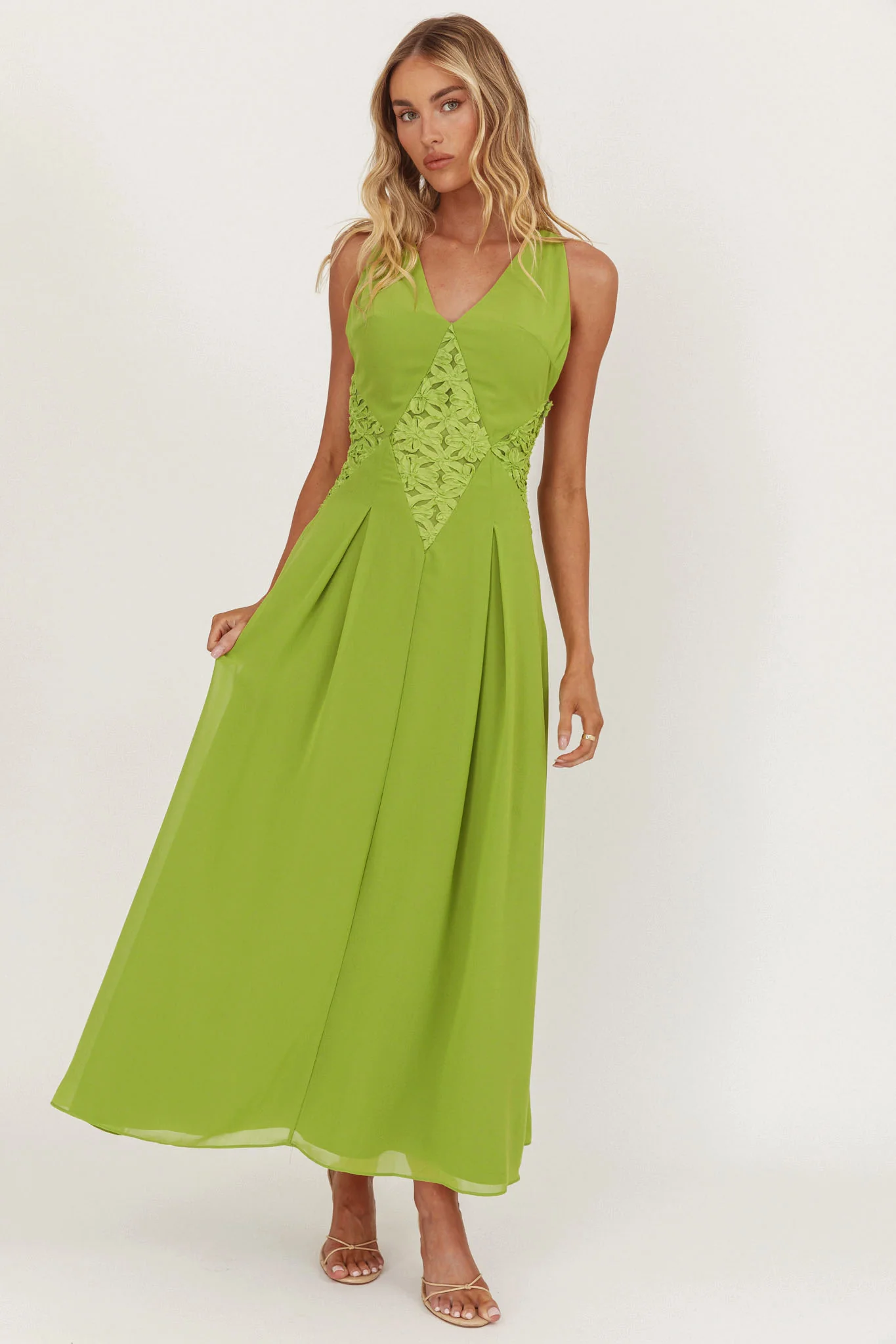 Wildflower Sun Applique Insert Maxi Dress Green - Ruaus