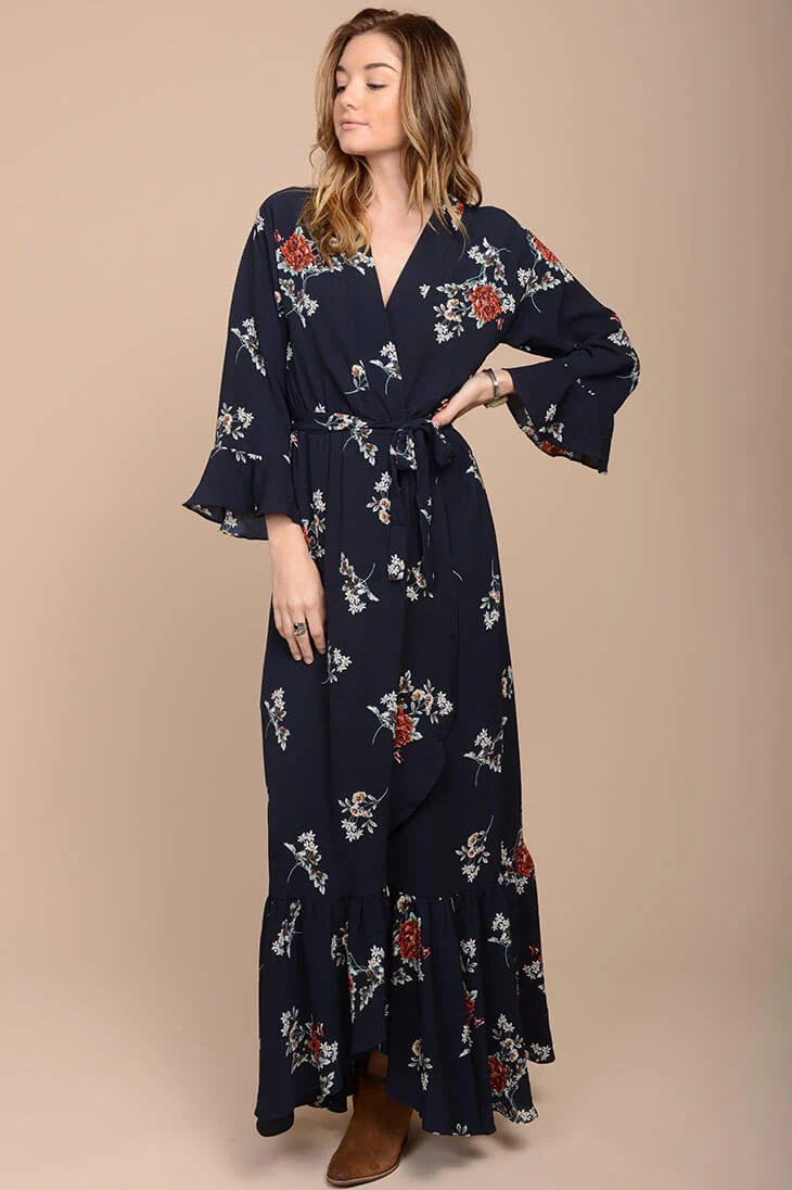 Alice Floral Maxi Dress Navy - Ruaus
