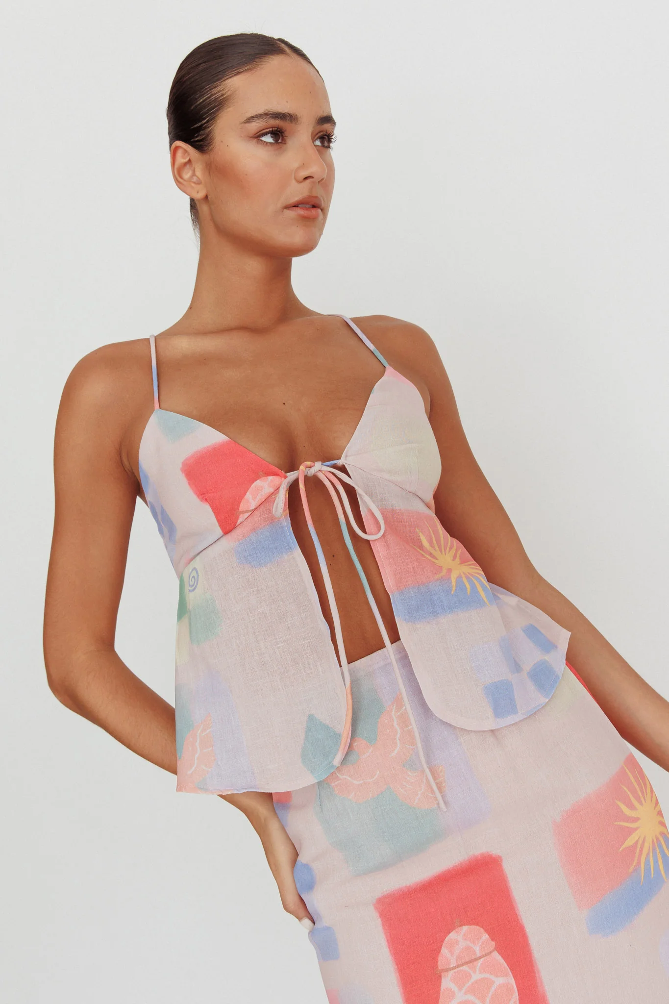 Heart & Soul Tie Front Top Print Multi - Ruaus