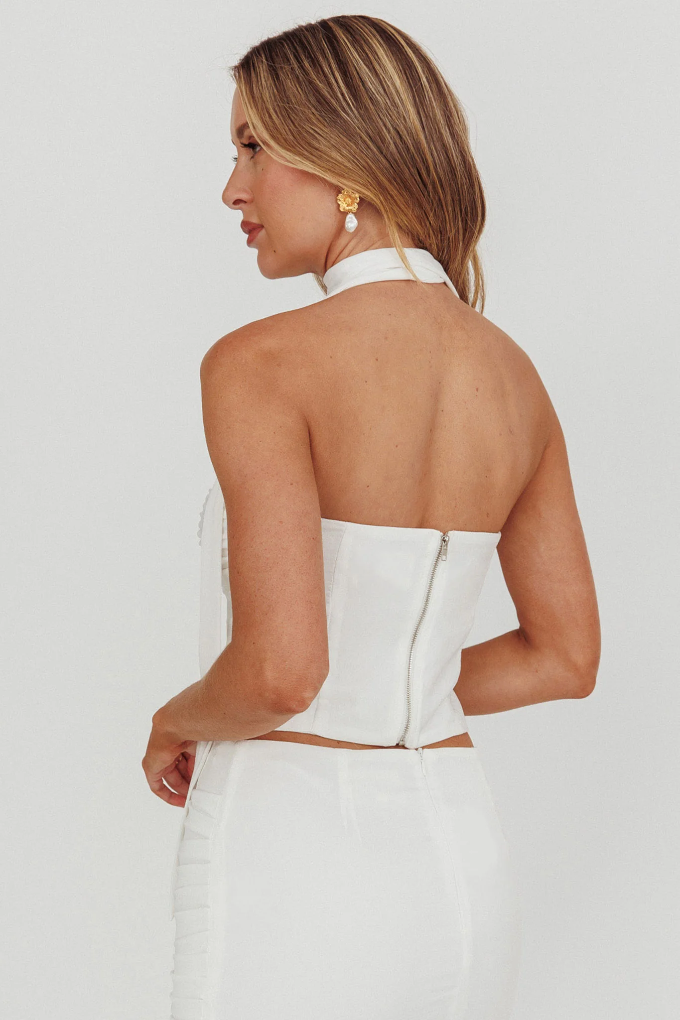 Charise Strapless Neck Tie Top Ivory - Ruaus