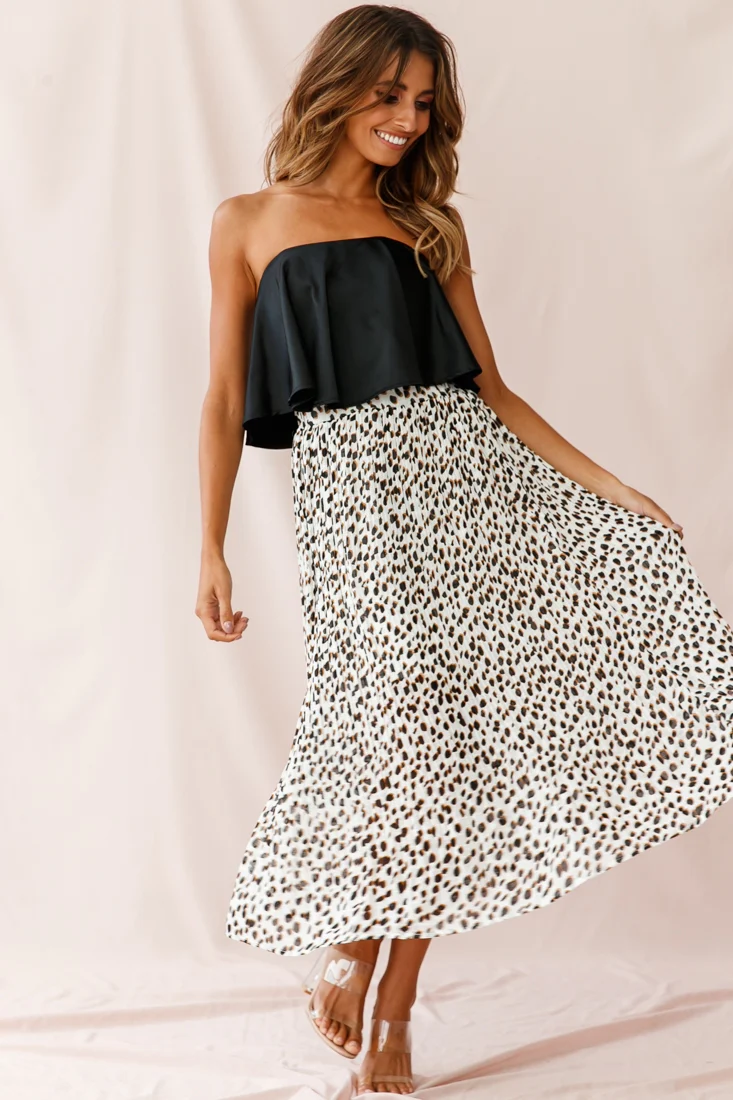 Caroline Accordion Pleat Midi Skirt Animal Print White - Ruaus