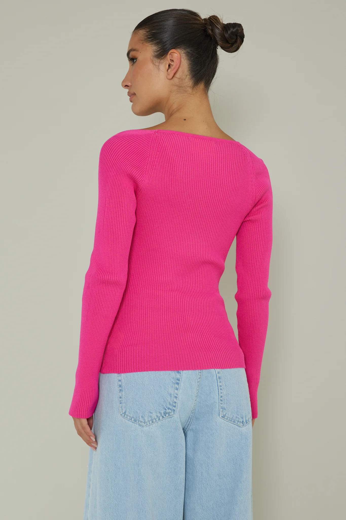 Switch Focus Long Sleeve Knit Top Hot Pink - Ruaus