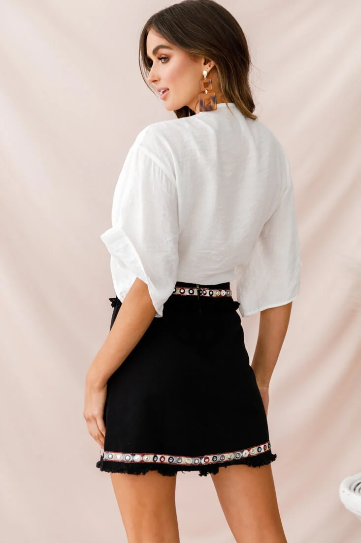 Rivera Deep V Waist Tie Top White - Ruaus