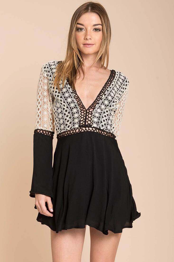 Carson Crochet Details Dress Black/White - Ruaus
