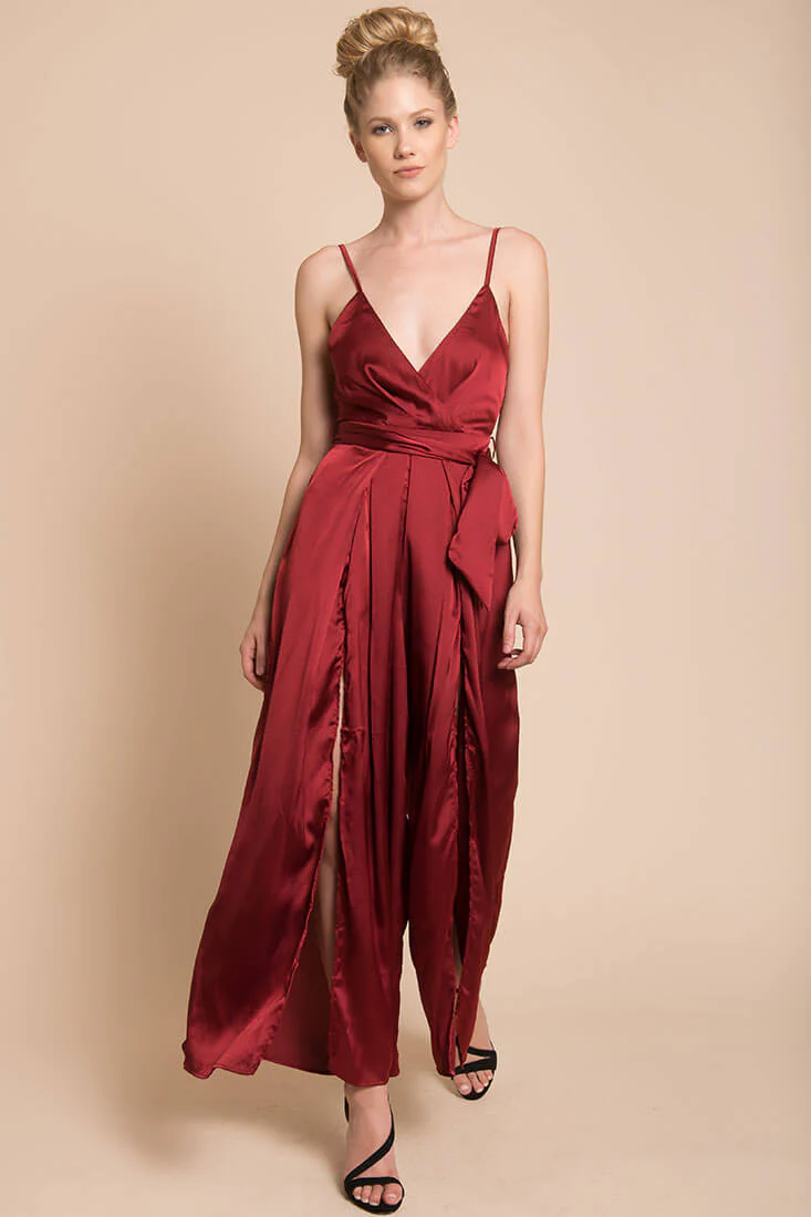 Ella Open Back Jumpsuit Burgundy - Ruaus