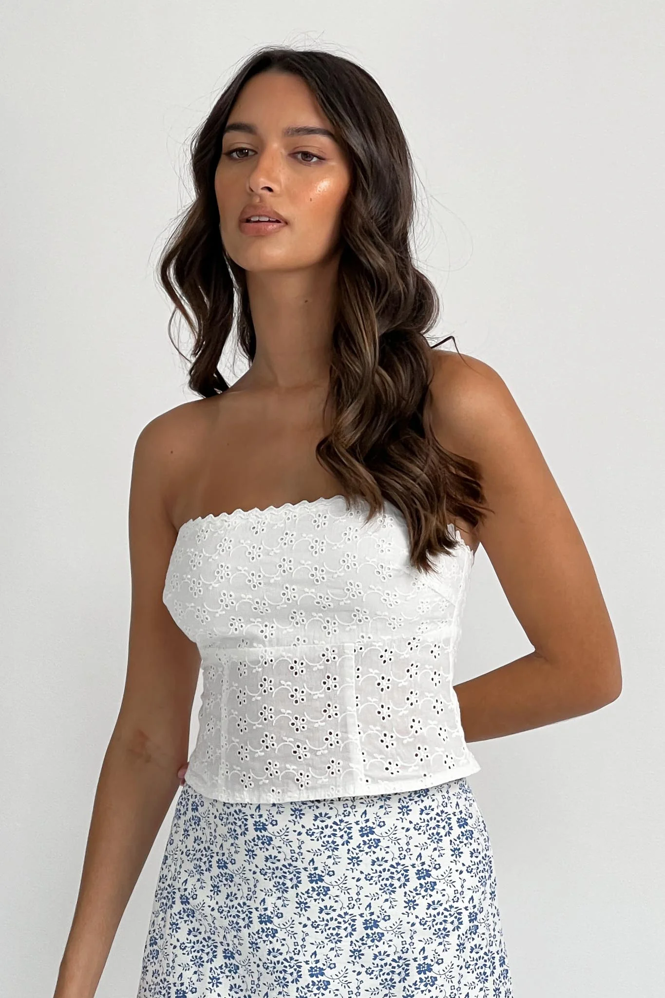 Maggie Eyelet Embroidery Strapless Top Ivory - Ruaus