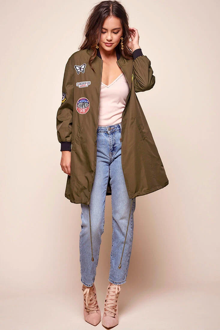 Harlan Patchwork Bomber Army Green Khaki - Ruaus