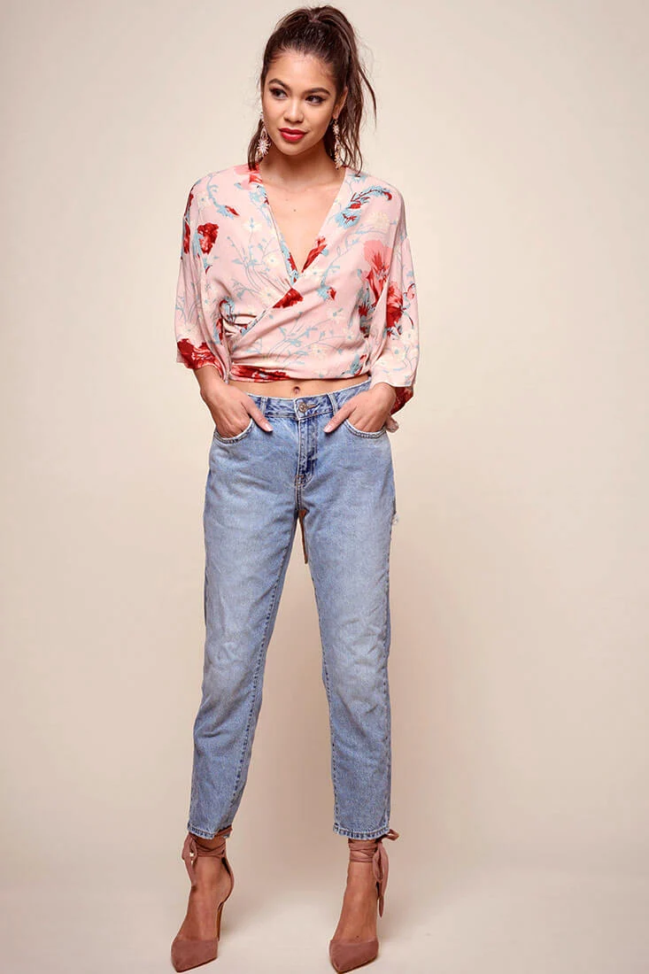 Rivera Waist Tie Floral Top Pink - Ruaus