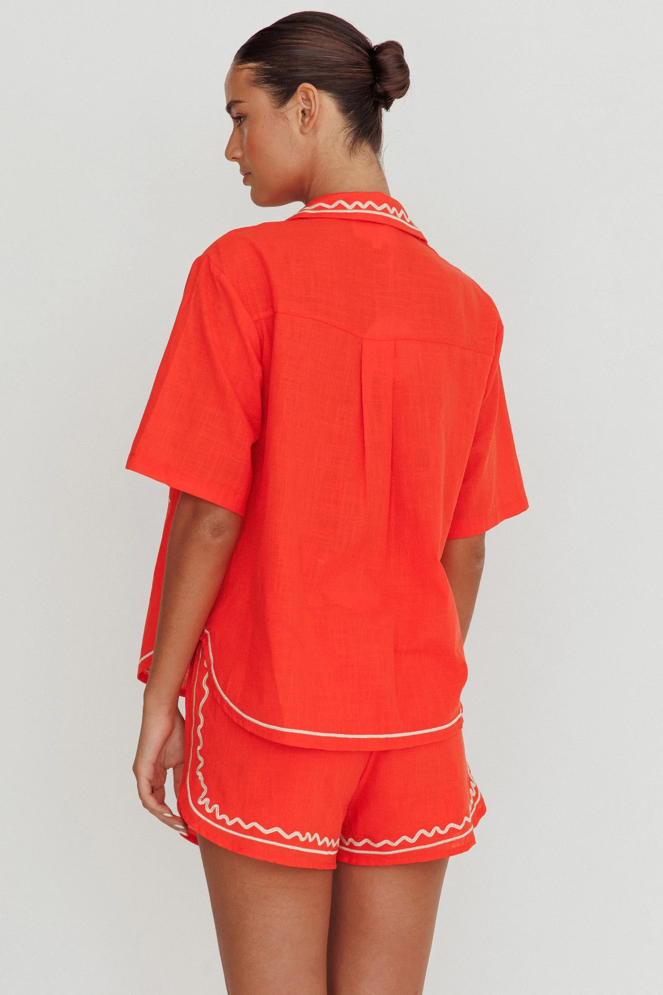 On Vacay Embroidered Button-Up Shirt Orange - Ruaus