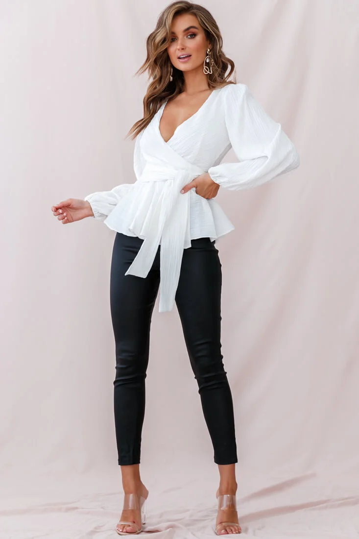 Macy Fit & Flare Wrap Top White - Ruaus