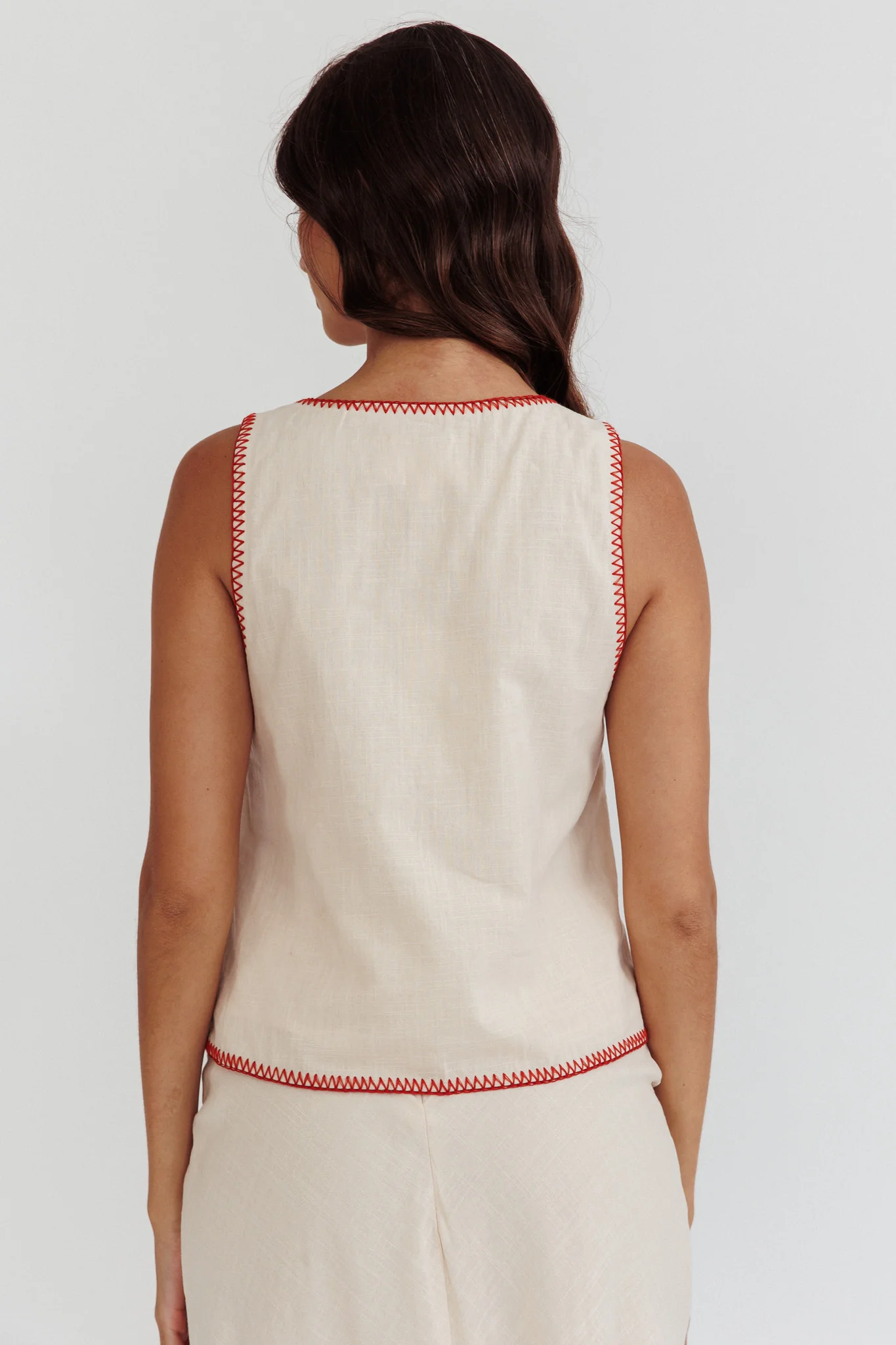 Dose Of Sunshine Blanket Stitch Vest Top Beige - Ruaus