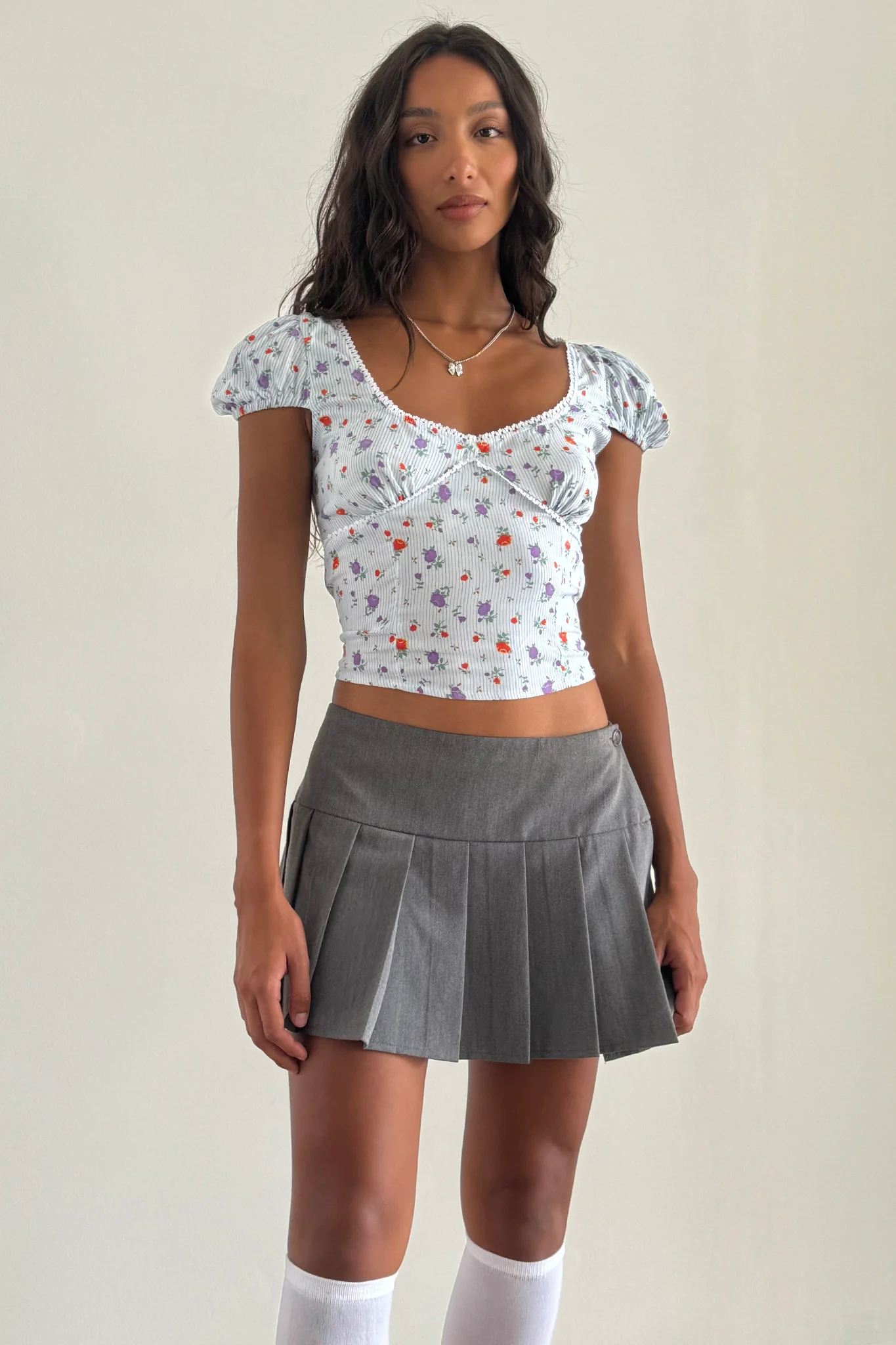 Adrian Puff Cap Sleeve Top Blue Floral - Ruaus