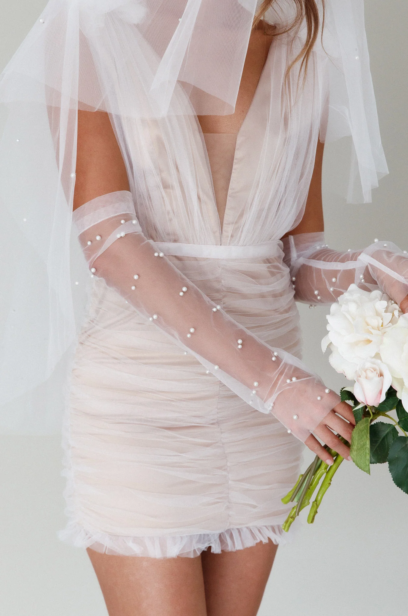 Only You Pearl Elbow Gloves Ivory - Ruaus