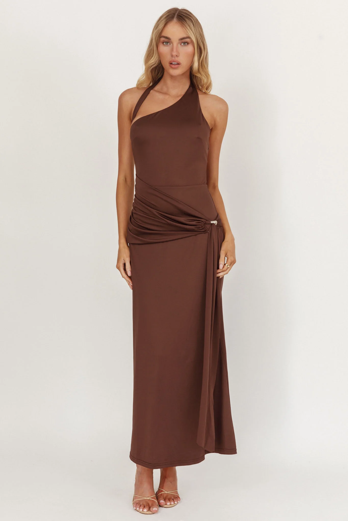 Kimbra Waist Sash Midi Dress Chocolate - Ruaus