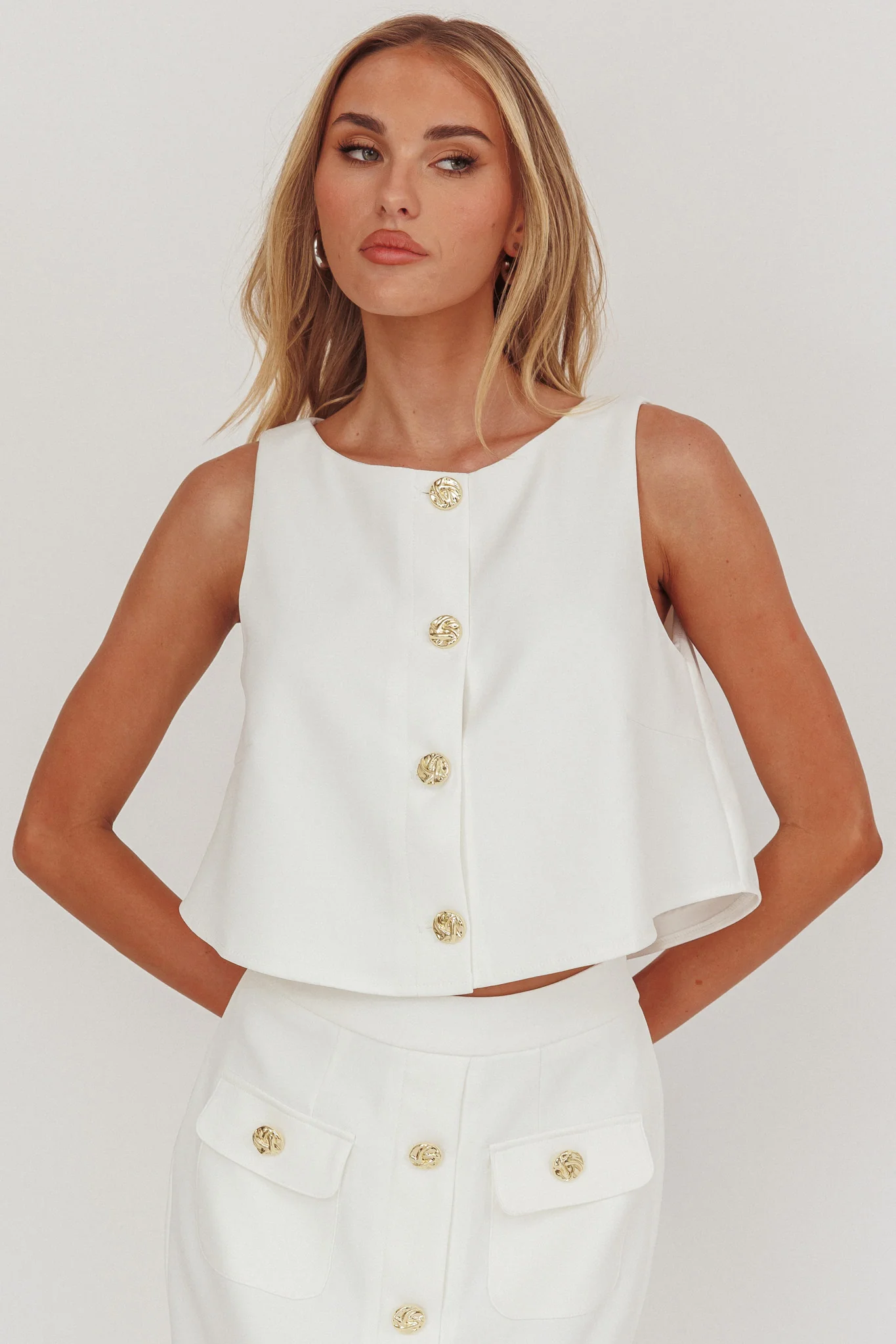 Bondi Sunset Front Button Top White - Ruaus