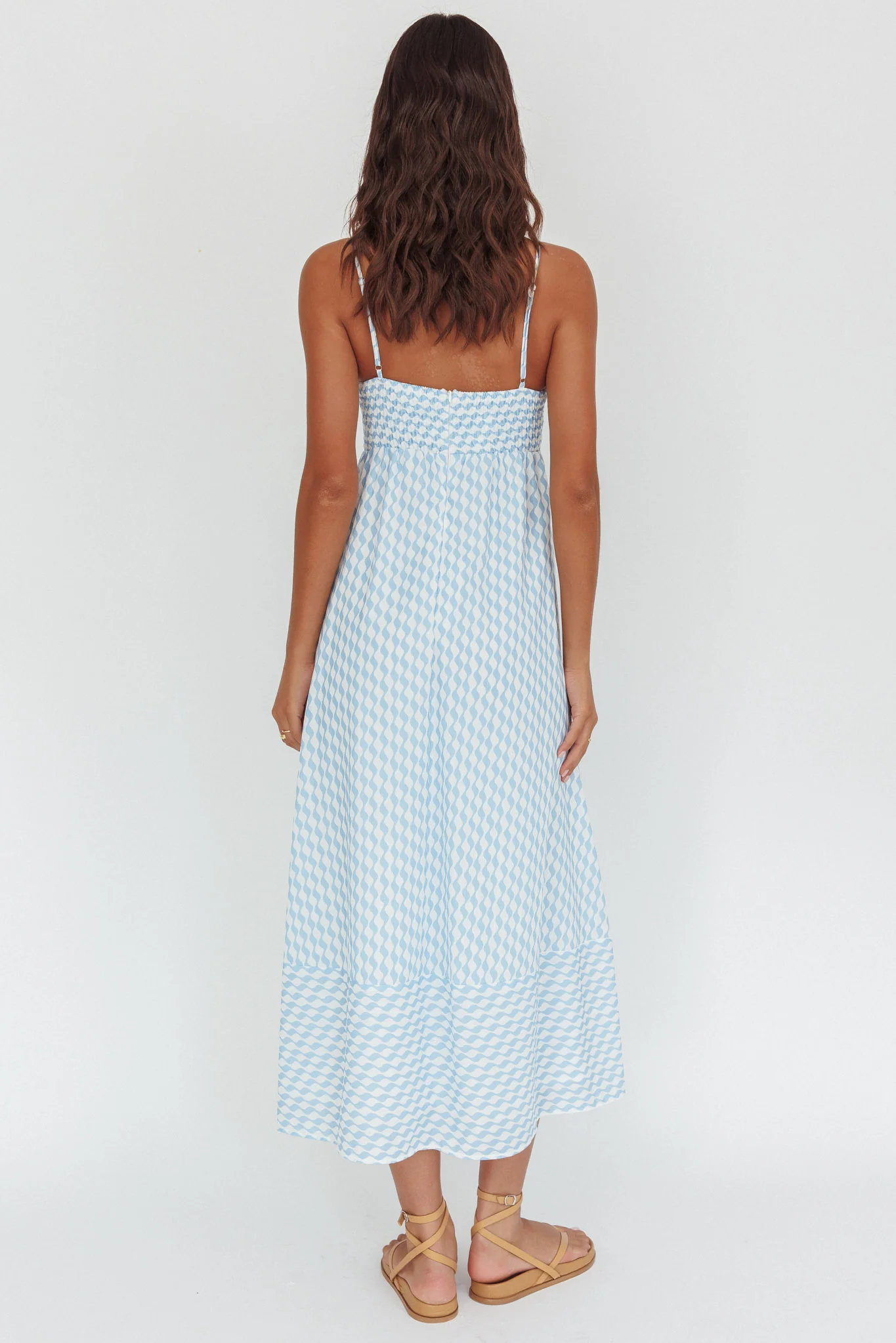 Shirley Square Neckline Maxi Dress Print Light Blue - Ruaus