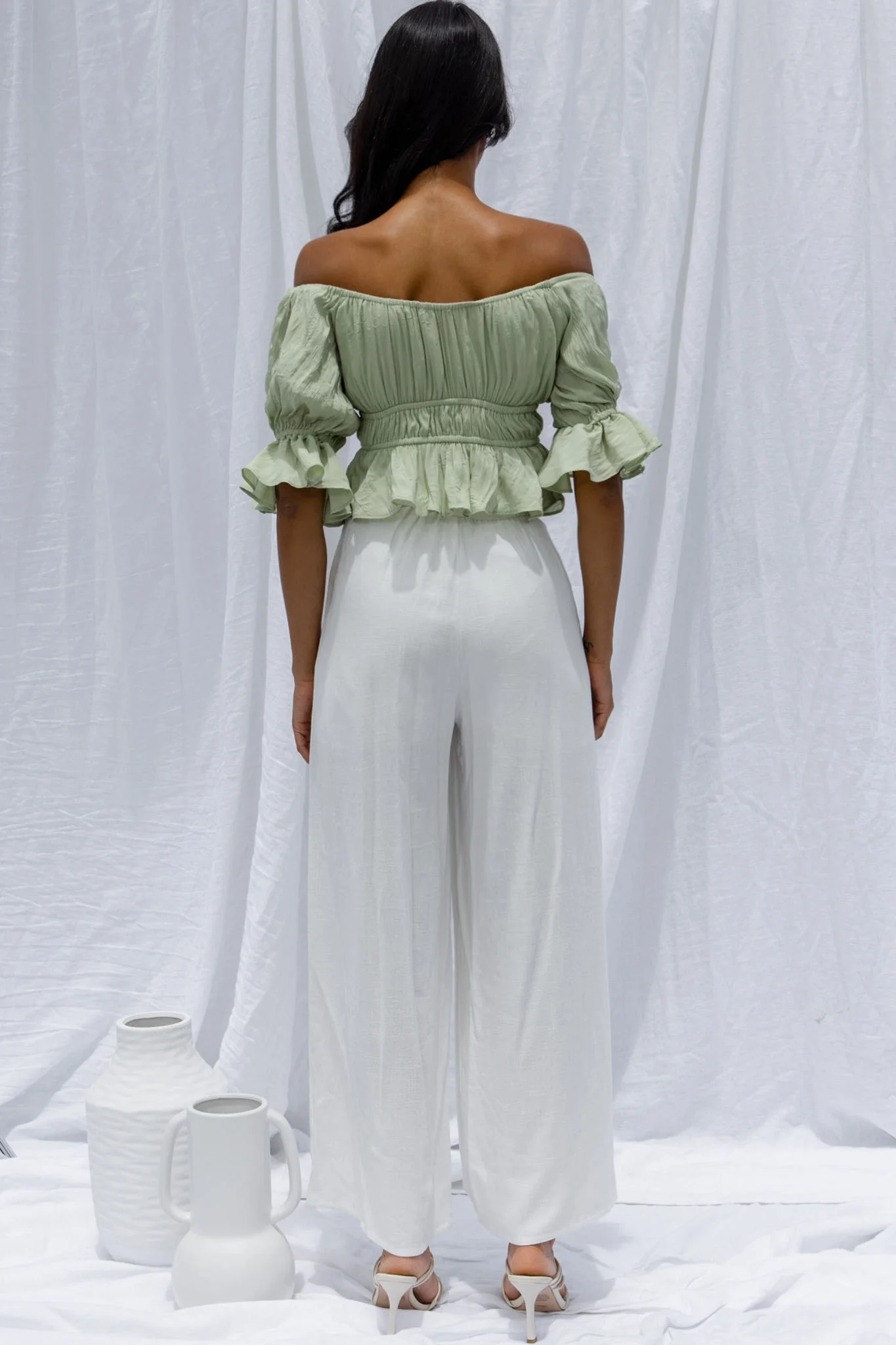La Romana High Waisted Wide Leg Pants White - Ruaus