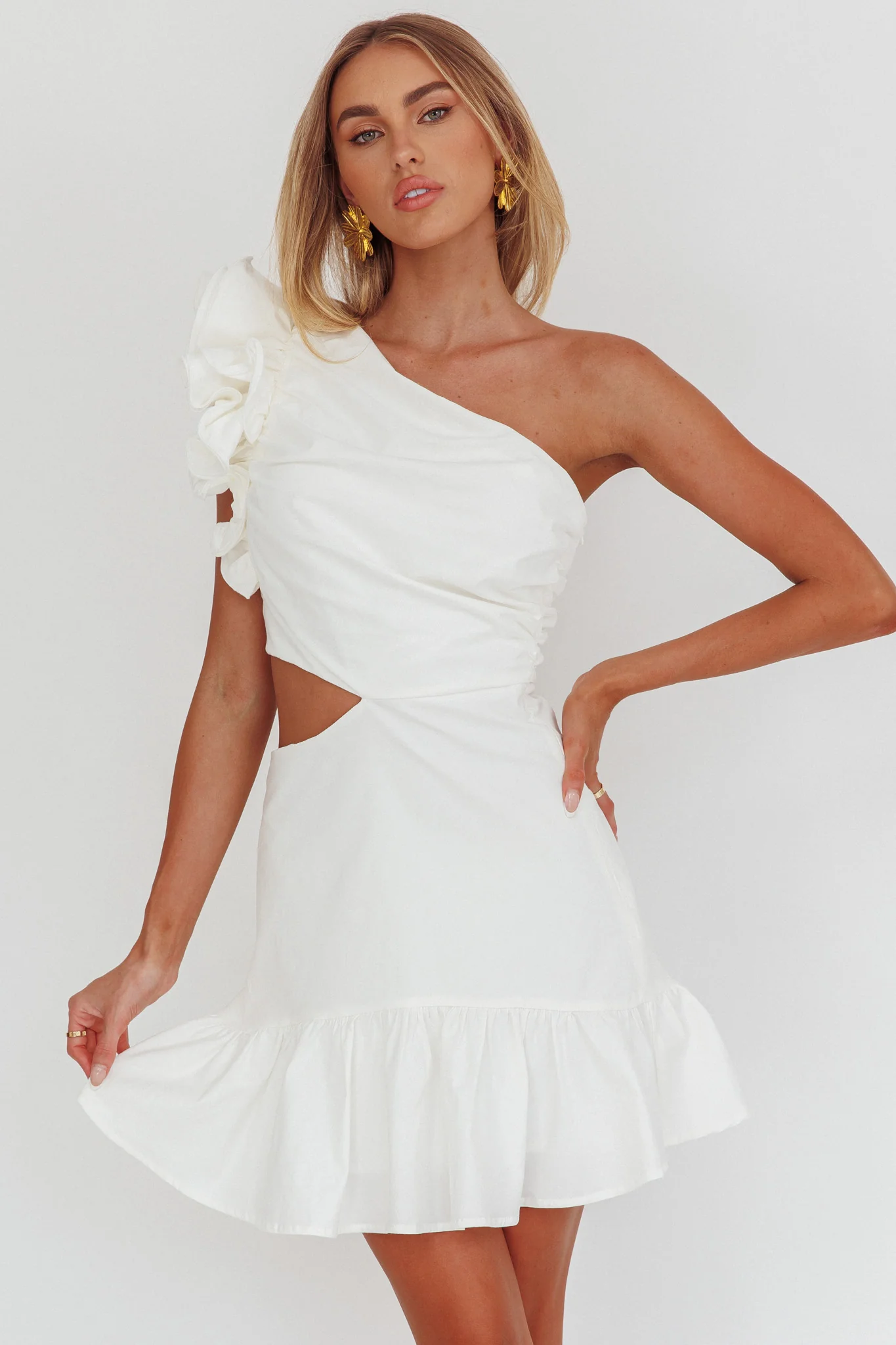 Deanna One-Shoulder Cut-Out Mini Dress White - Ruaus