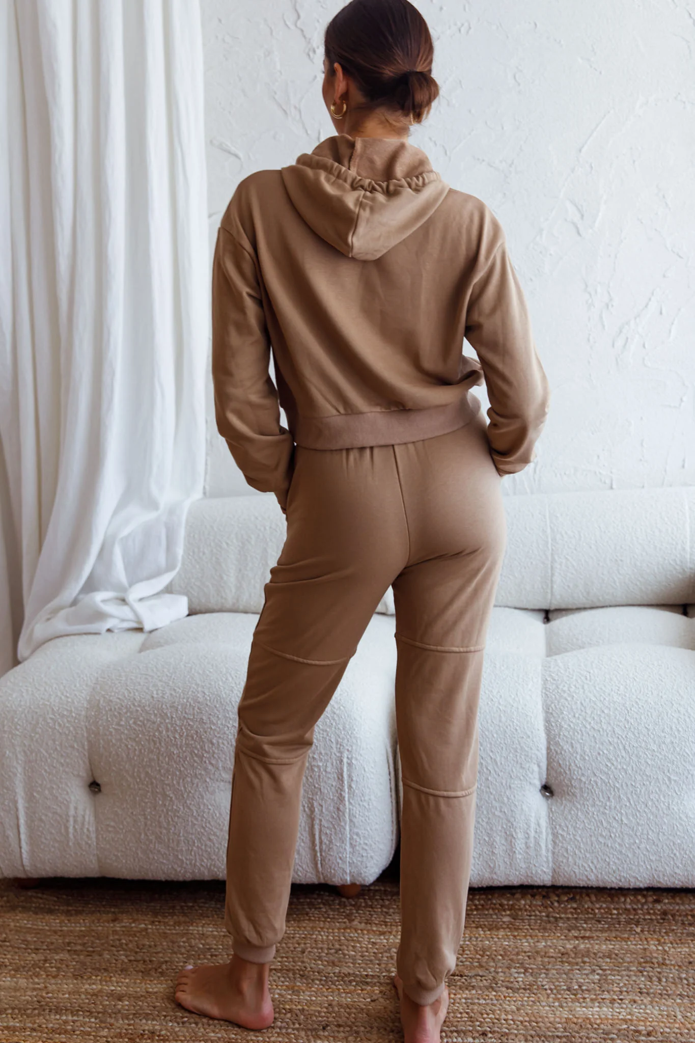 Glow Getter Elasticated Waist Embroidery Logo Jogger Pants Beige - Ruaus