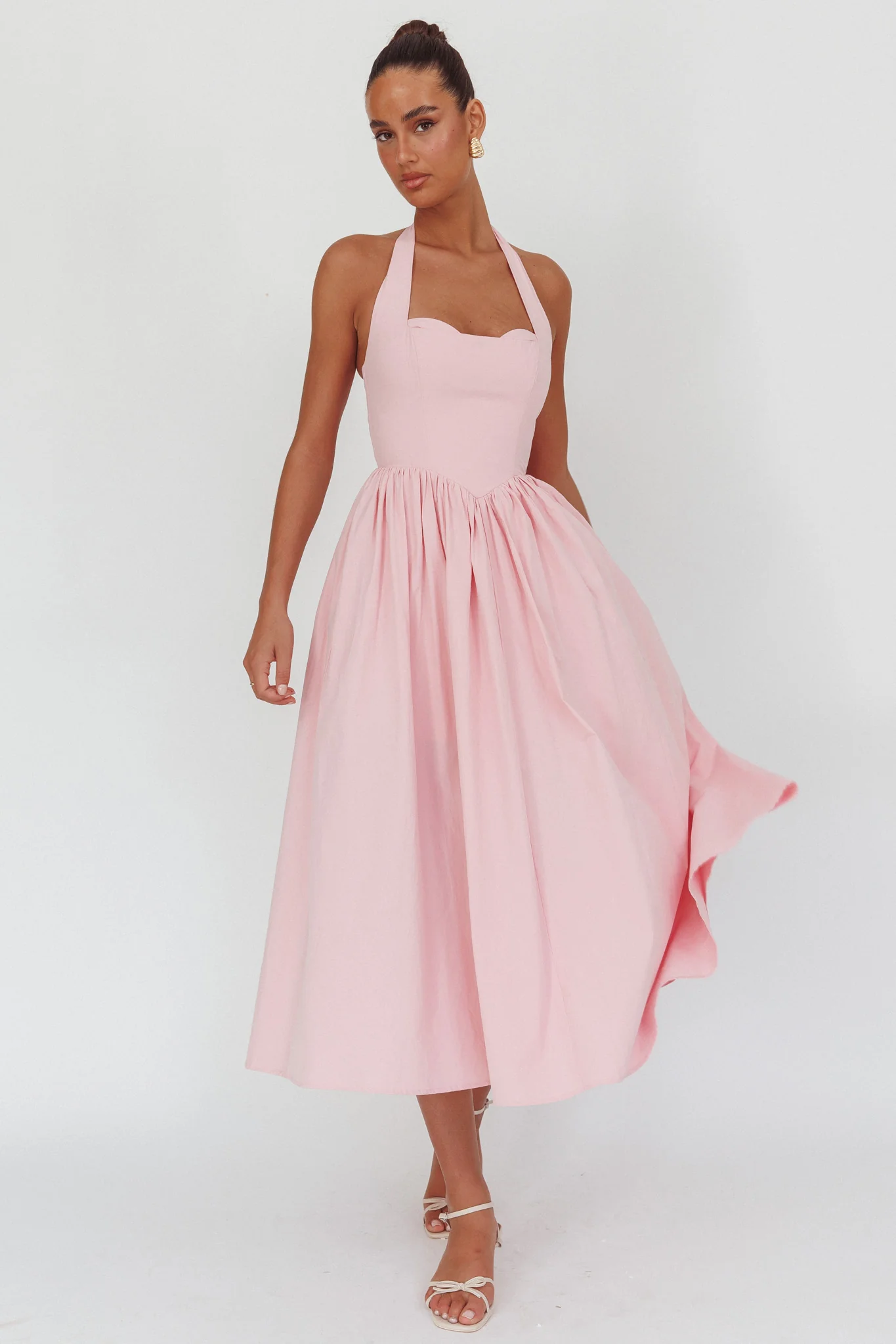Get My Attention Halterneck Maxi Dress Pink - Ruaus
