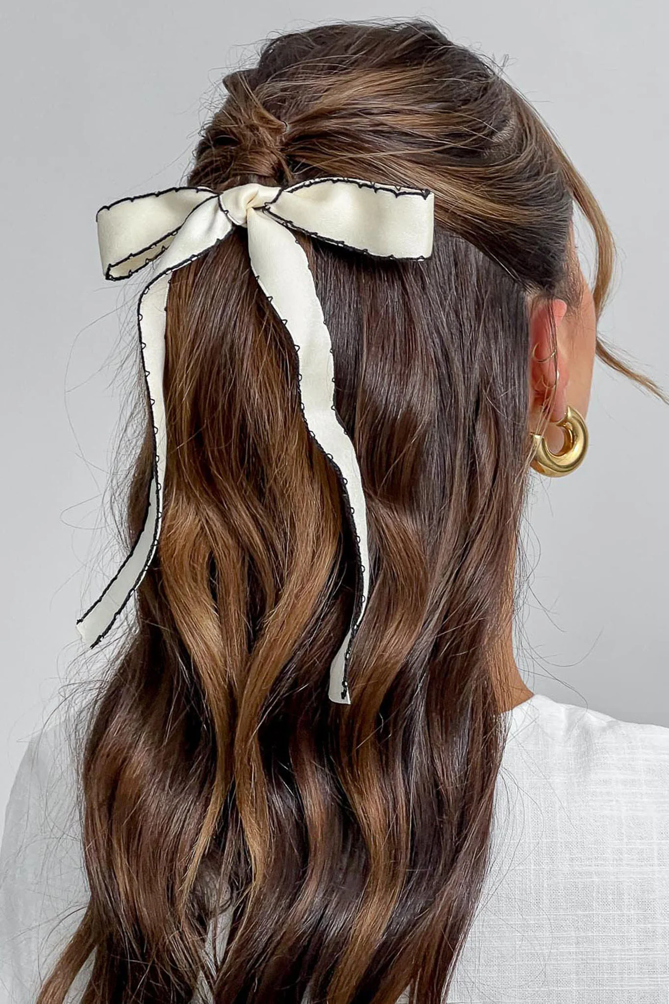 Misky Edge Stitch Bow Hairpin White - Ruaus