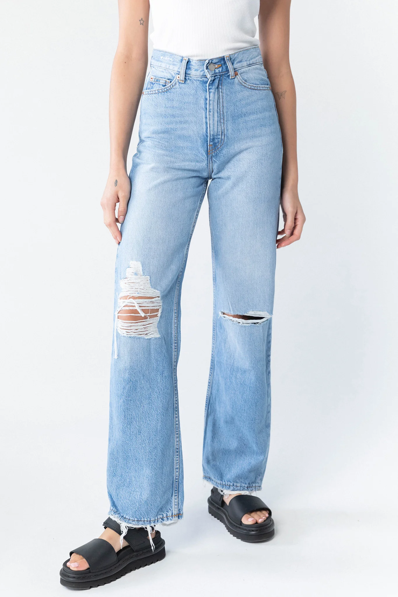 DR DENIM Echo Jeans Empress Sky Blue Rip - Ruaus