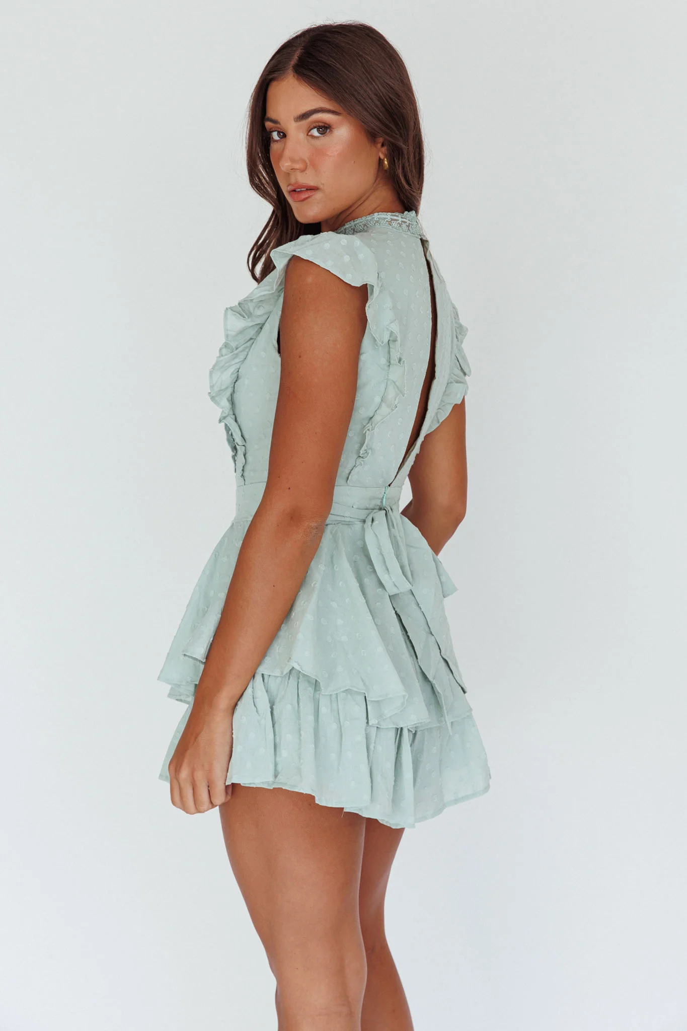 Nellie Lace Bust High Neck Romper Sage - Ruaus