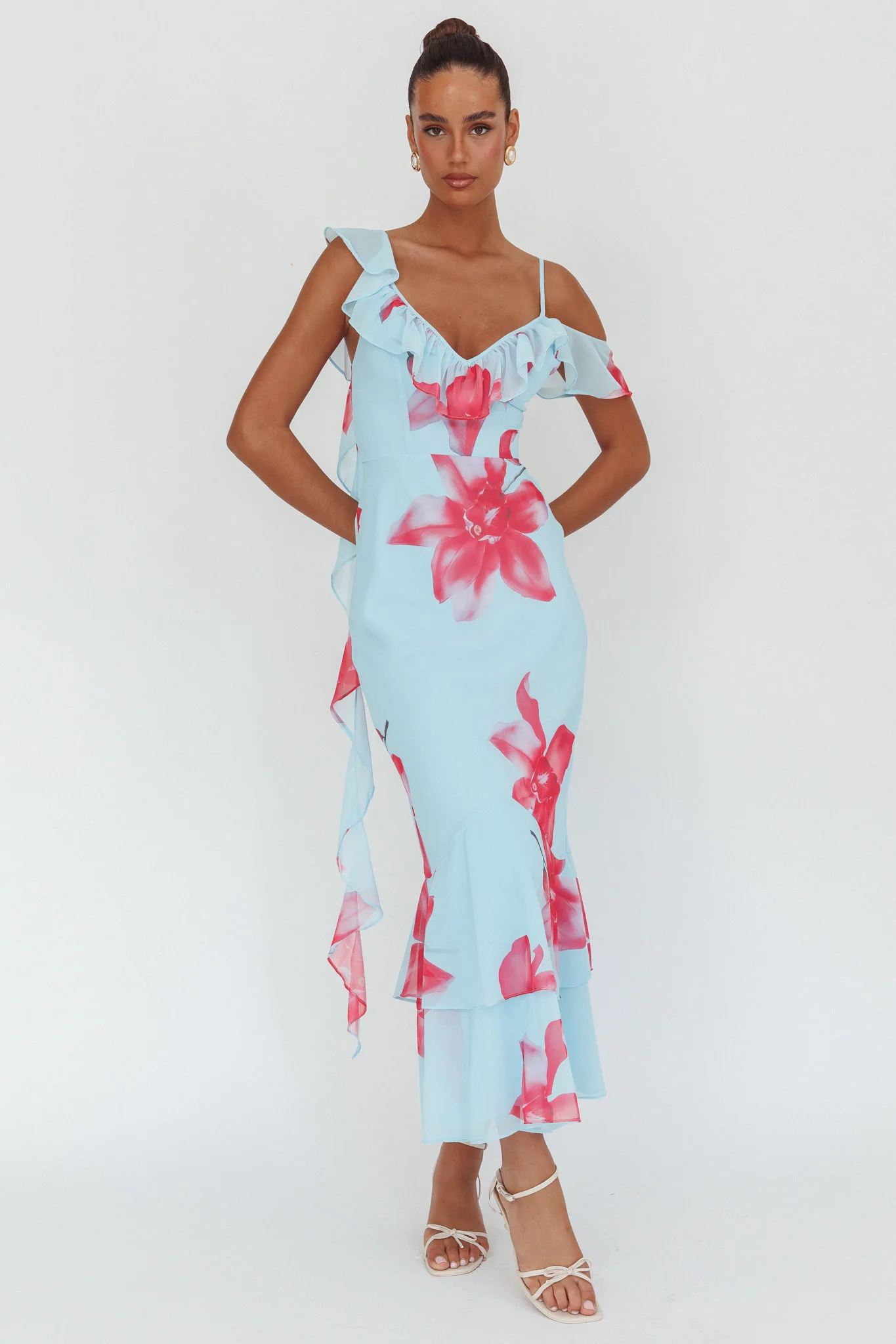 Sun Lover Ruffle Trim Maxi Dress Lily Blue - Ruaus