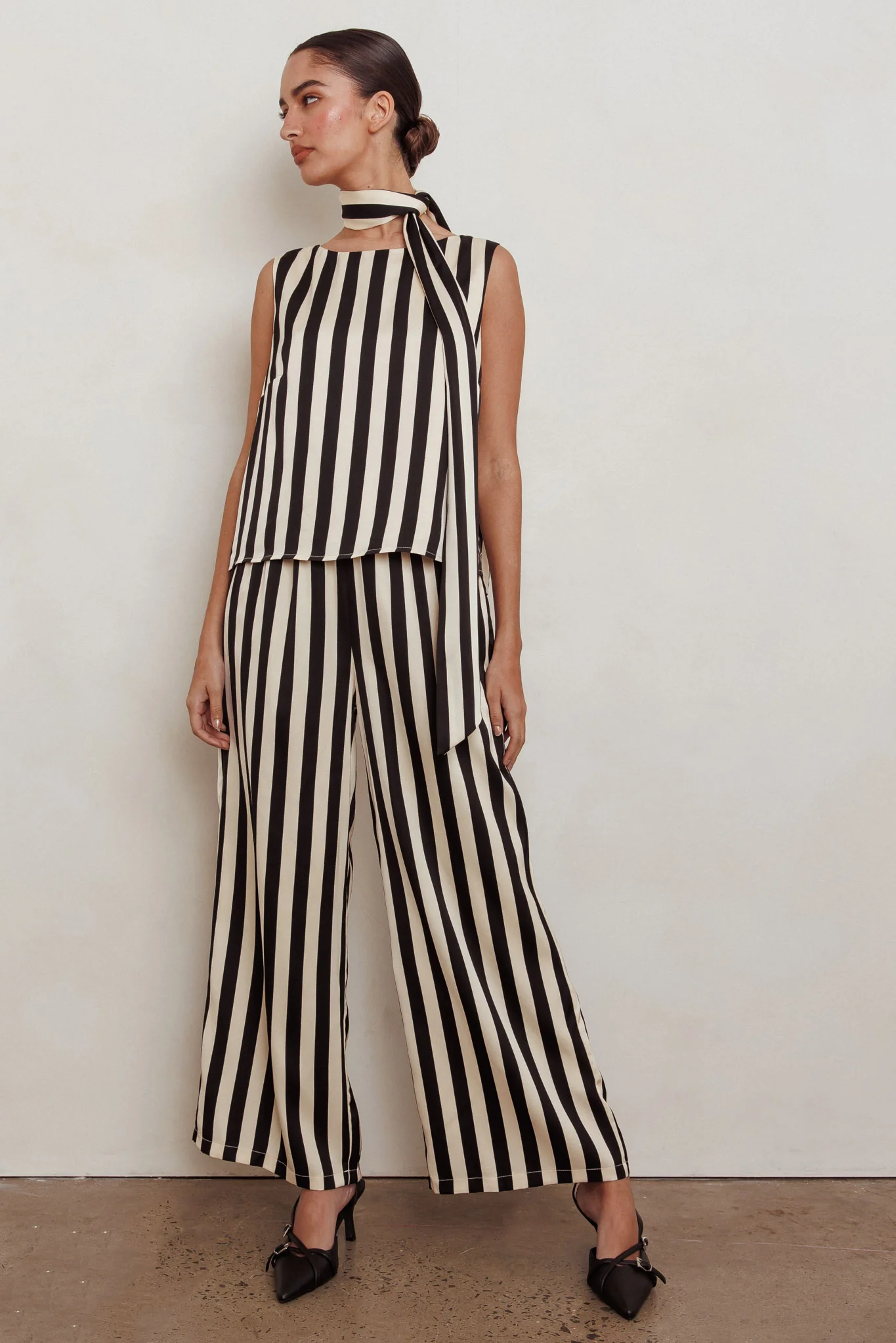 Love Galore Striped Wide Leg Pant Black/Beige - Ruaus