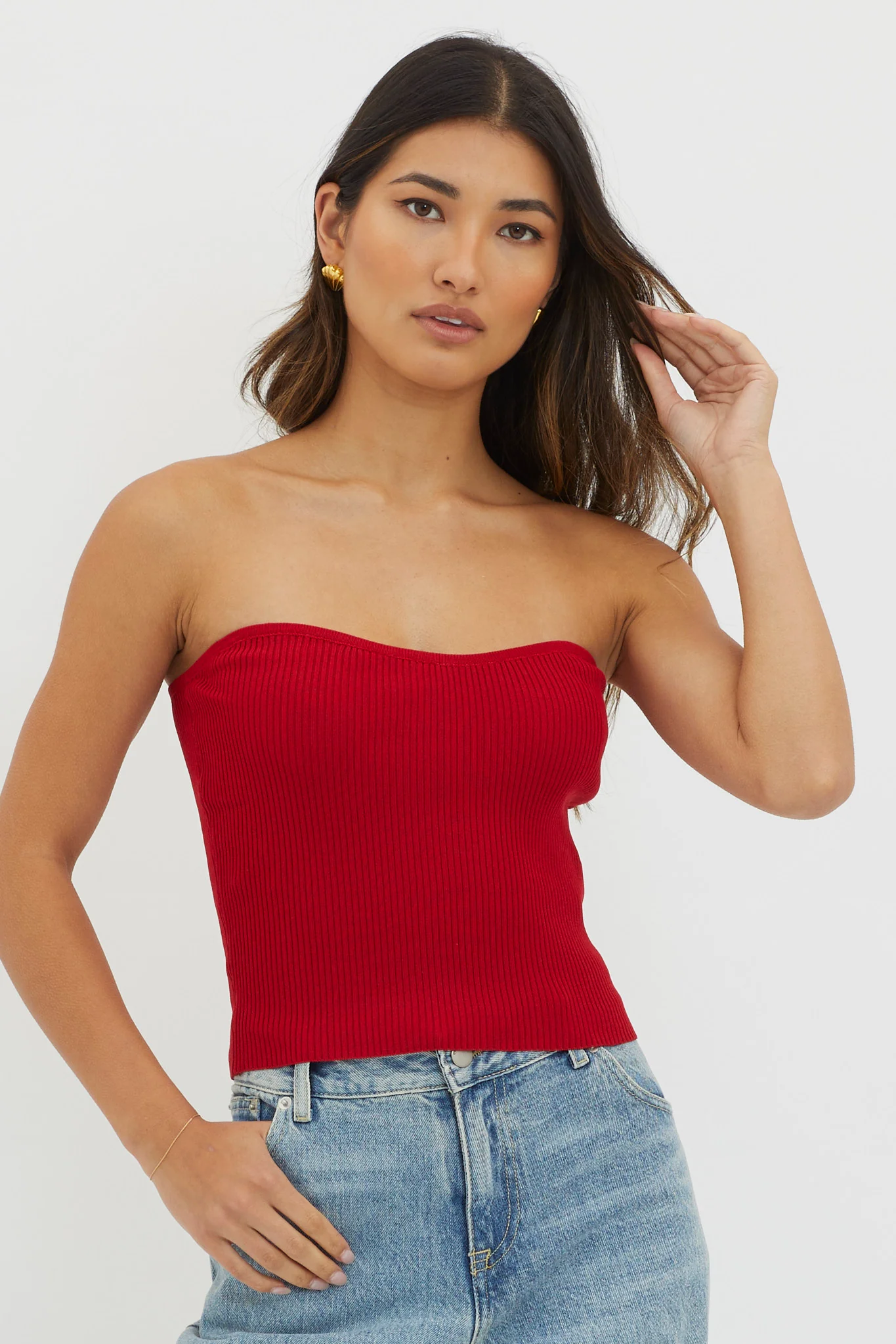 Flora Strapless Knit Top Wine - Ruaus