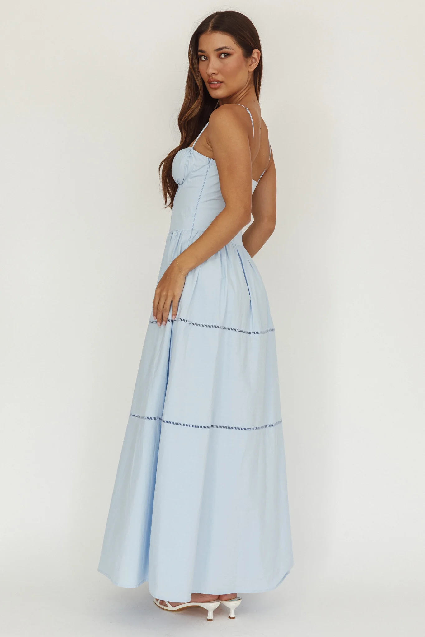 Heavenly Glow Gathered Bust A-Line Maxi Dress Blue - Ruaus