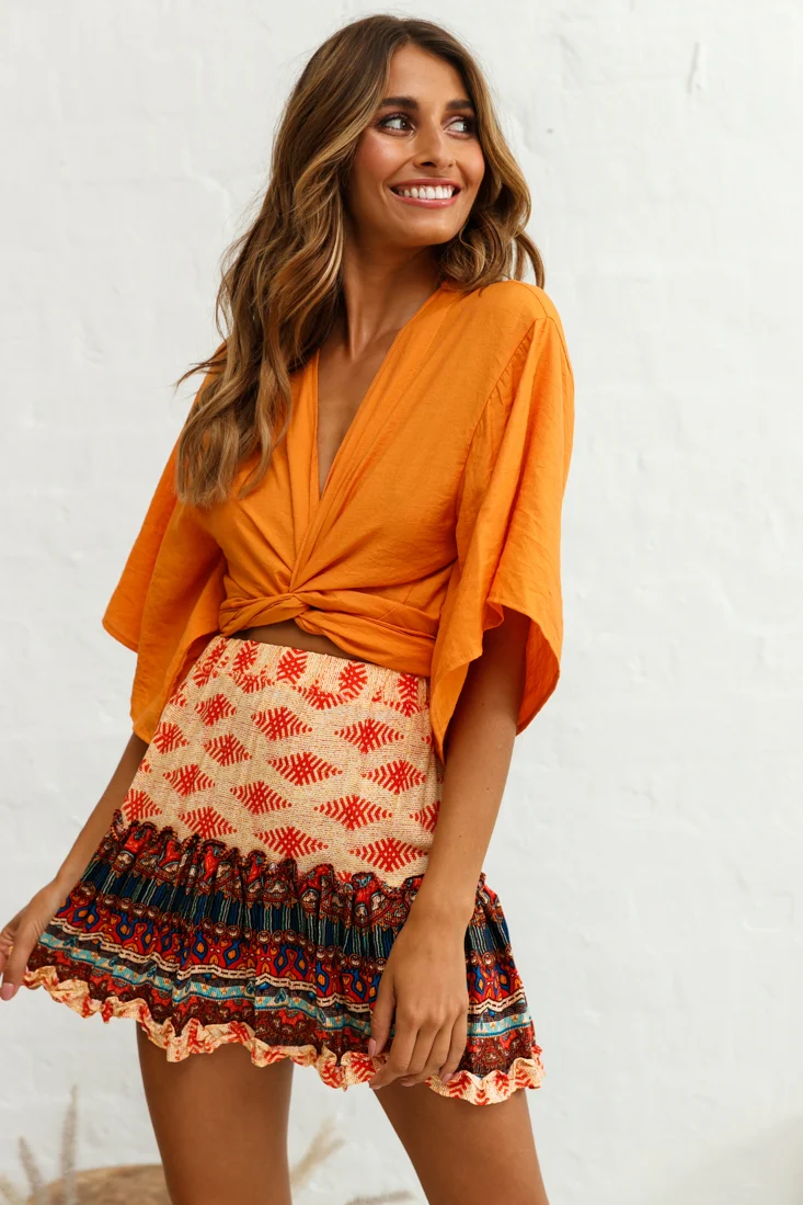 Alexi Mini Skirt Aztec Print Red - Ruaus