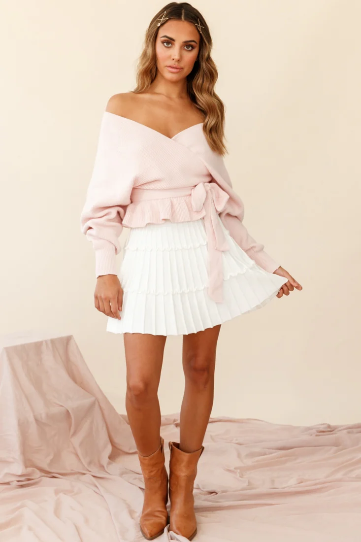 Eleanor Thick Ribbed Knit A-Line Skirt White - Ruaus