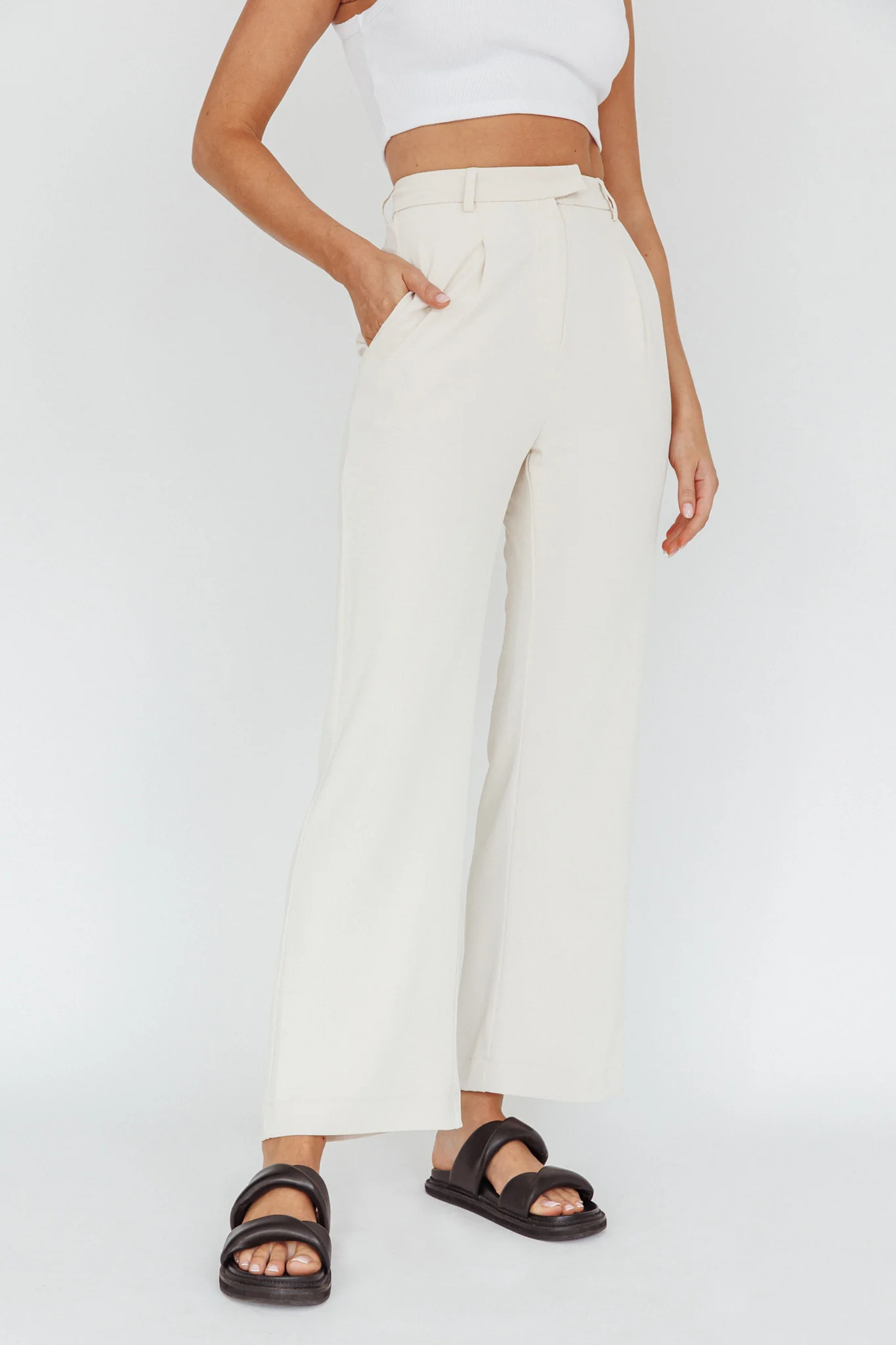 Back To Basics High Waist Pants Stone - Ruaus
