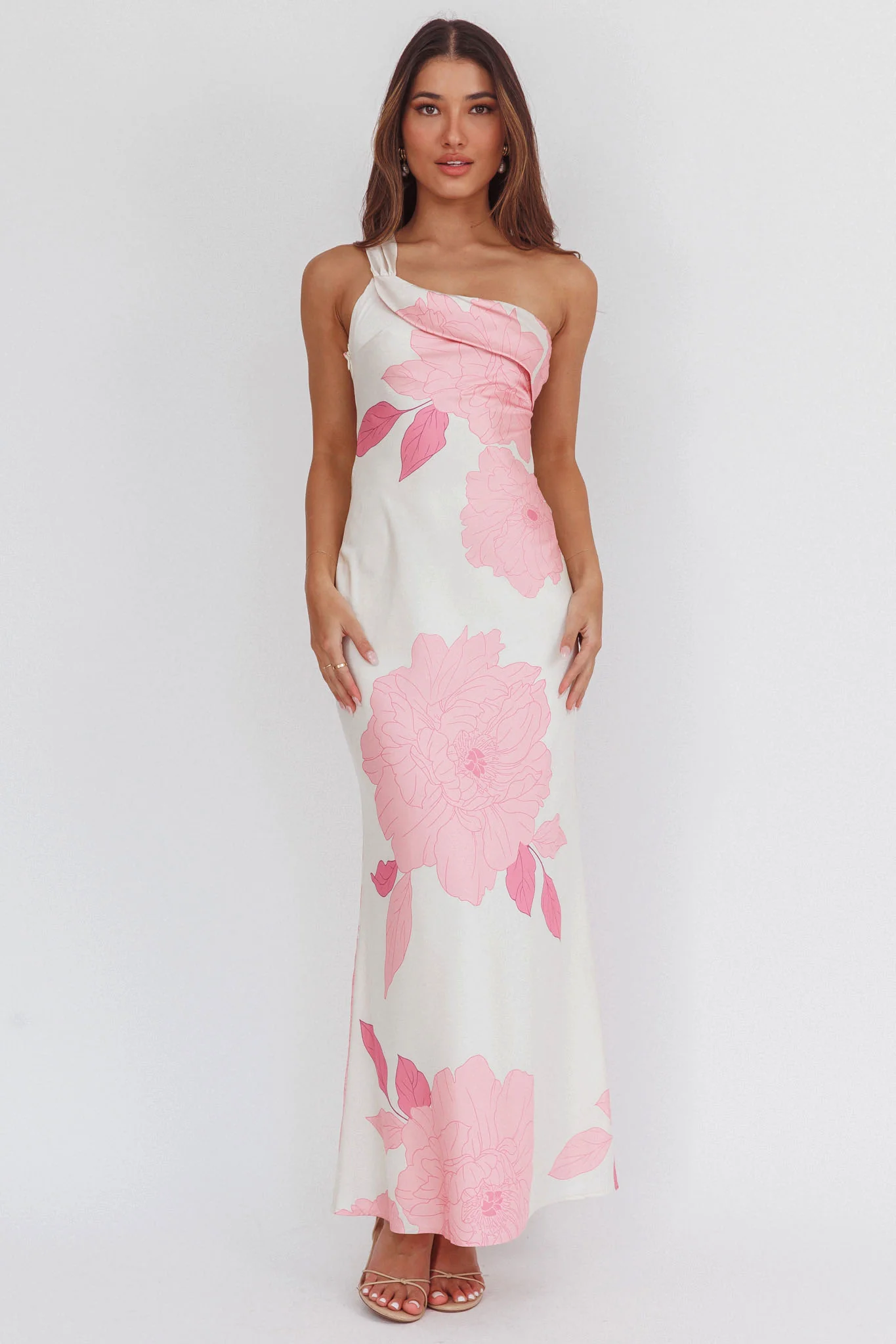 Carmel One-Shoulder Sash Maxi Dress Floral Butter - Ruaus