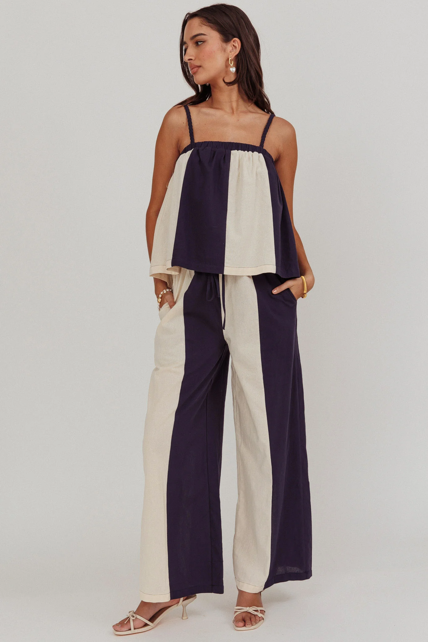 Dream Girl Contrast Wide Leg Pant Midnight - Ruaus