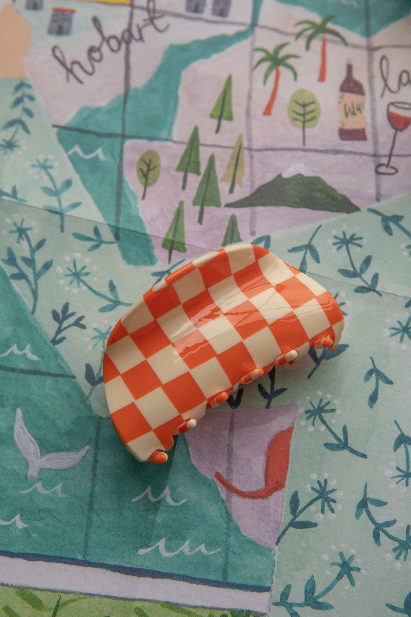 Kitsch Checkered Hair Clip Orange - Ruaus