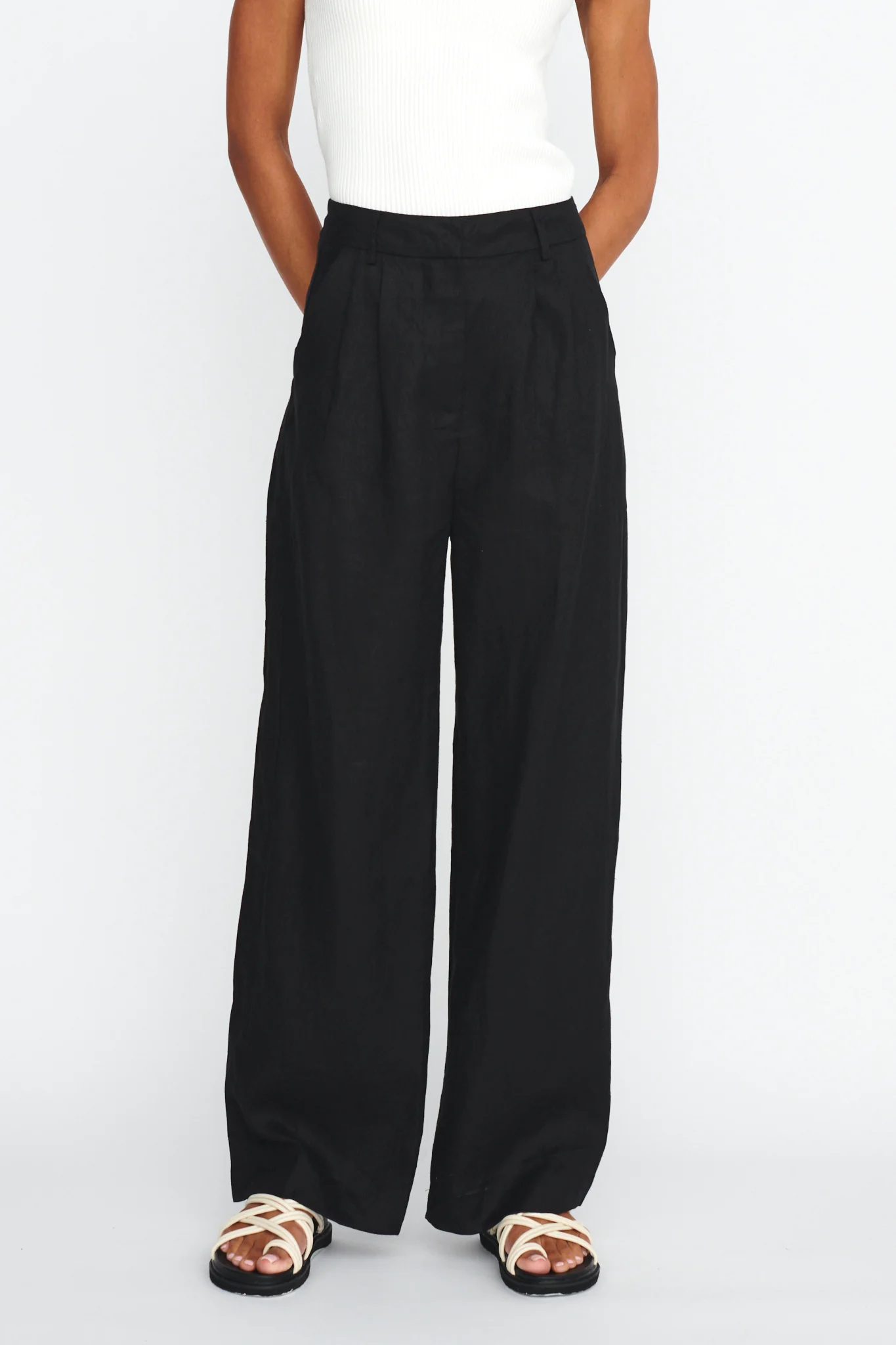 Dodie Straight Leg Trouser Pants Linen Black - Ruaus